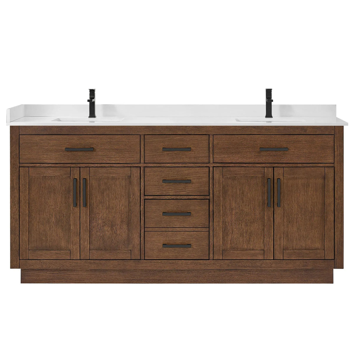 72" Beckett Double Bathroom Vanity with Toe Kick Dark Oak Matte Black Trim by wyndham View 26