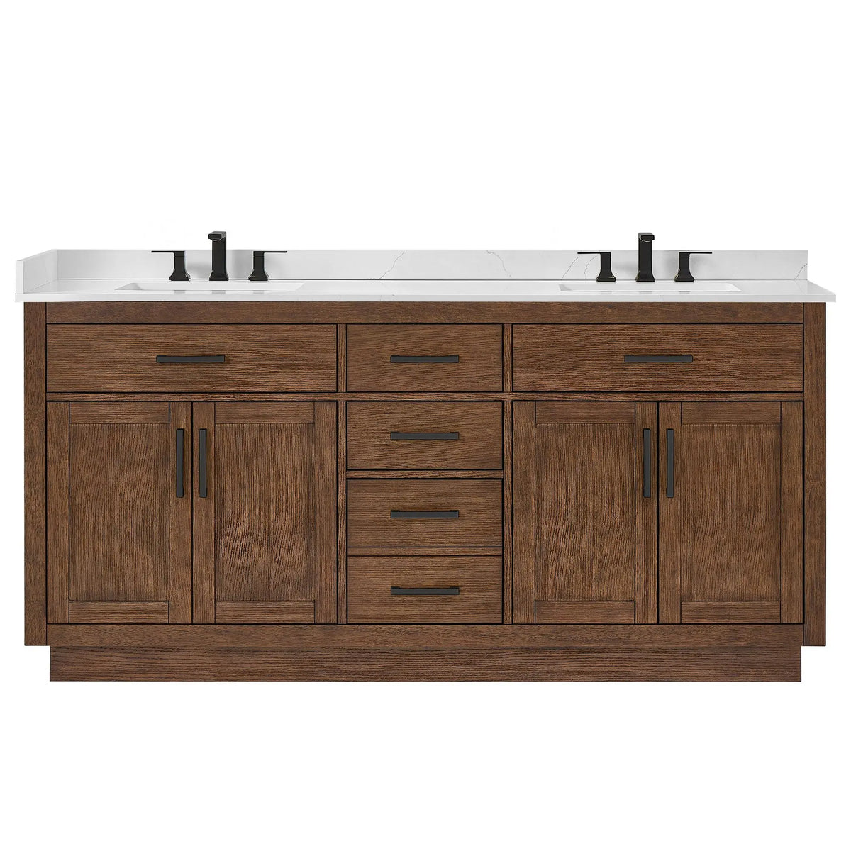 72" Beckett Double Bathroom Vanity with Toe Kick Dark Oak Matte Black Trim by wyndham View 31