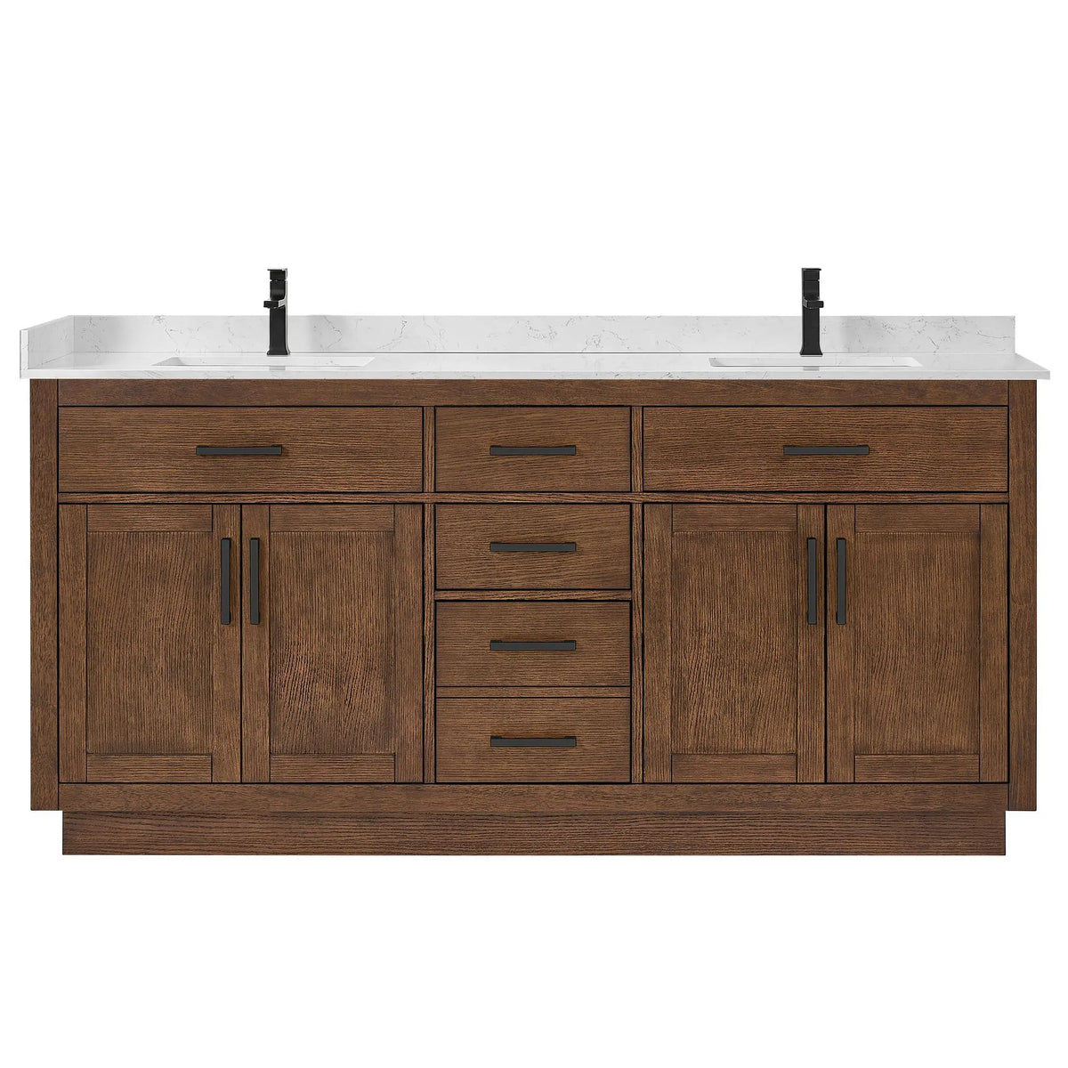 72" Beckett Double Bathroom Vanity with Toe Kick Dark Oak Matte Black Trim by wyndham View 1