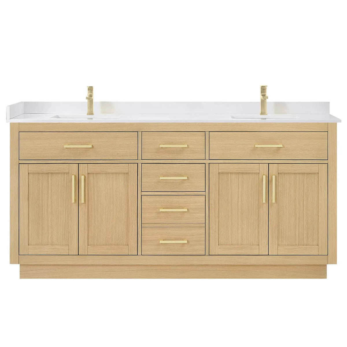 72" Beckett Double Bathroom Vanity with Toe Kick Rift Oak Brushed Gold Trim by wyndham View 6
