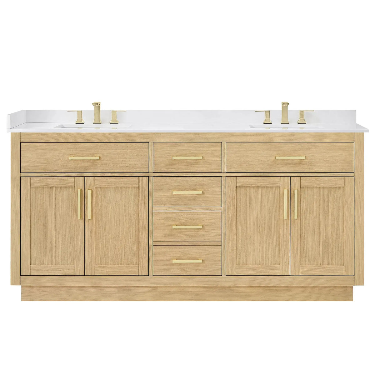 72" Beckett Double Bathroom Vanity with Toe Kick Rift Oak Brushed Gold Trim by wyndham View 16