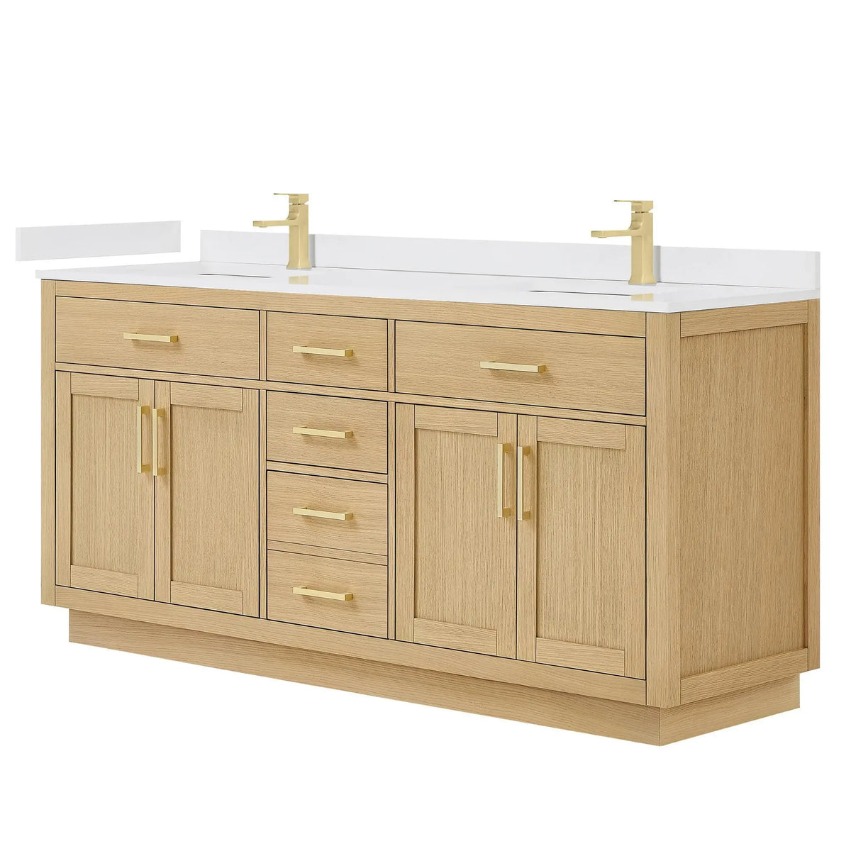 72" Beckett Double Bathroom Vanity with Toe Kick Rift Oak Brushed Gold Trim by wyndham View 30