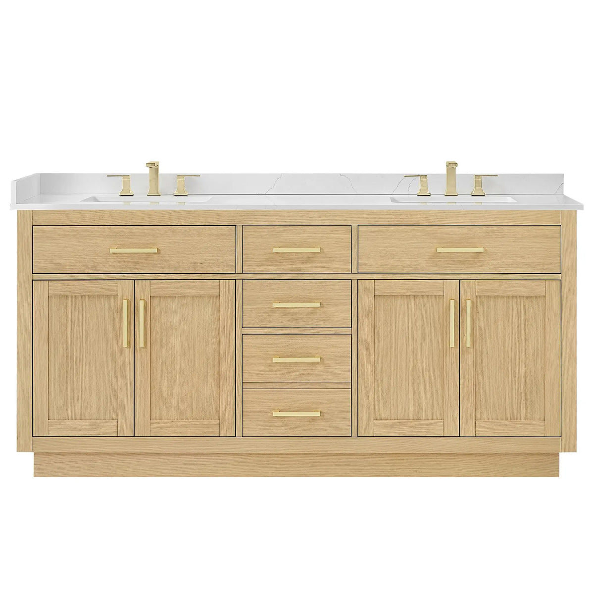 72" Beckett Double Bathroom Vanity with Toe Kick Rift Oak Brushed Gold Trim by wyndham View 31