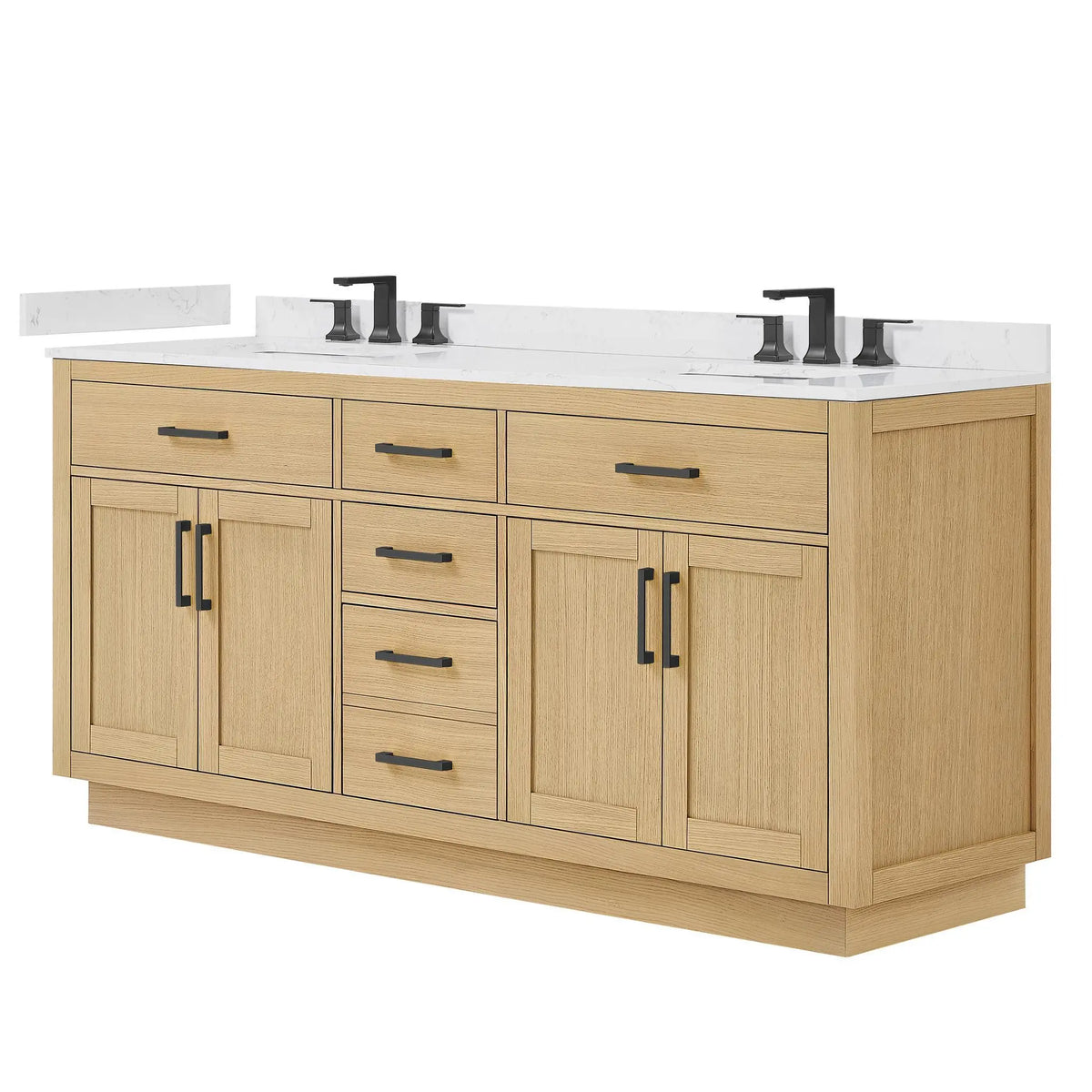 72" Beckett Double Bathroom Vanity with Toe Kick Rift Oak Matte Black Trim by wyndham View 15
