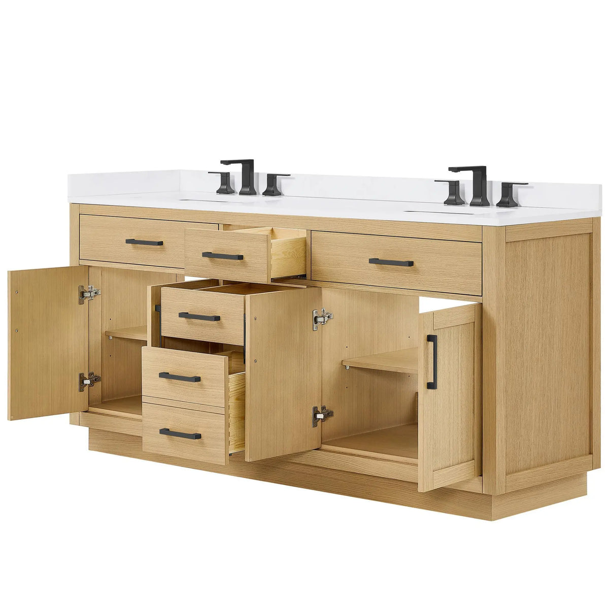 72" Beckett Double Bathroom Vanity with Toe Kick Rift Oak Matte Black Trim by wyndham View 18