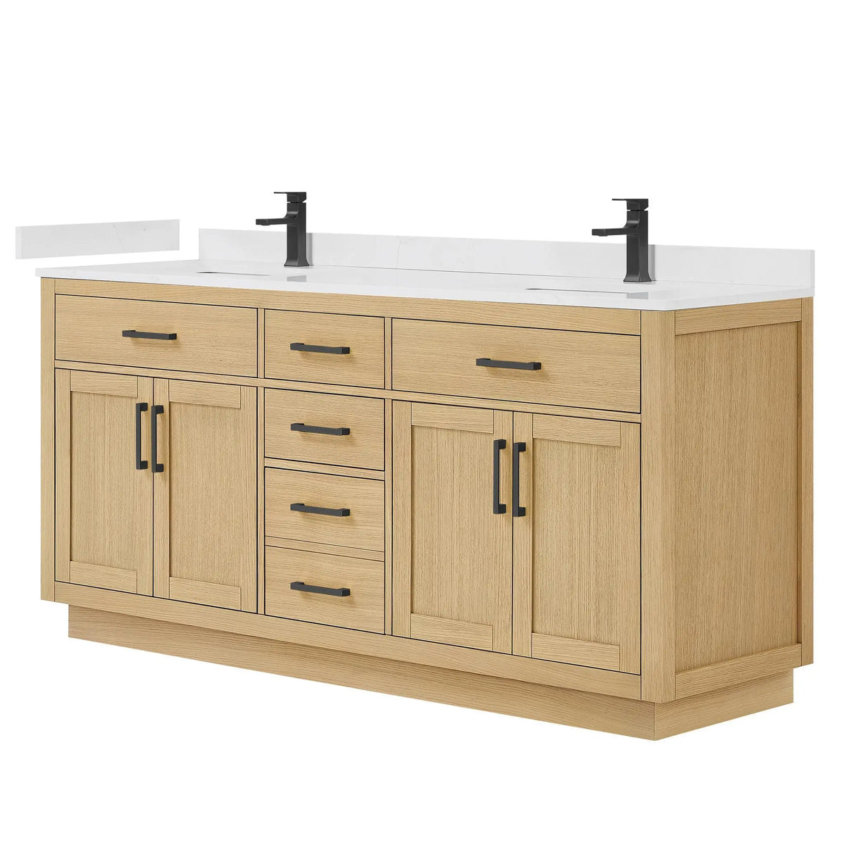 72" Beckett Double Bathroom Vanity with Toe Kick Rift Oak Matte Black Trim by wyndham View 25