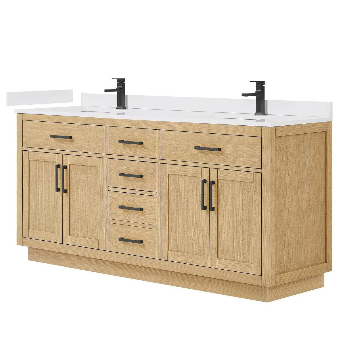 72" Beckett Double Bathroom Vanity with Toe Kick Rift Oak Matte Black Trim by wyndham View 30