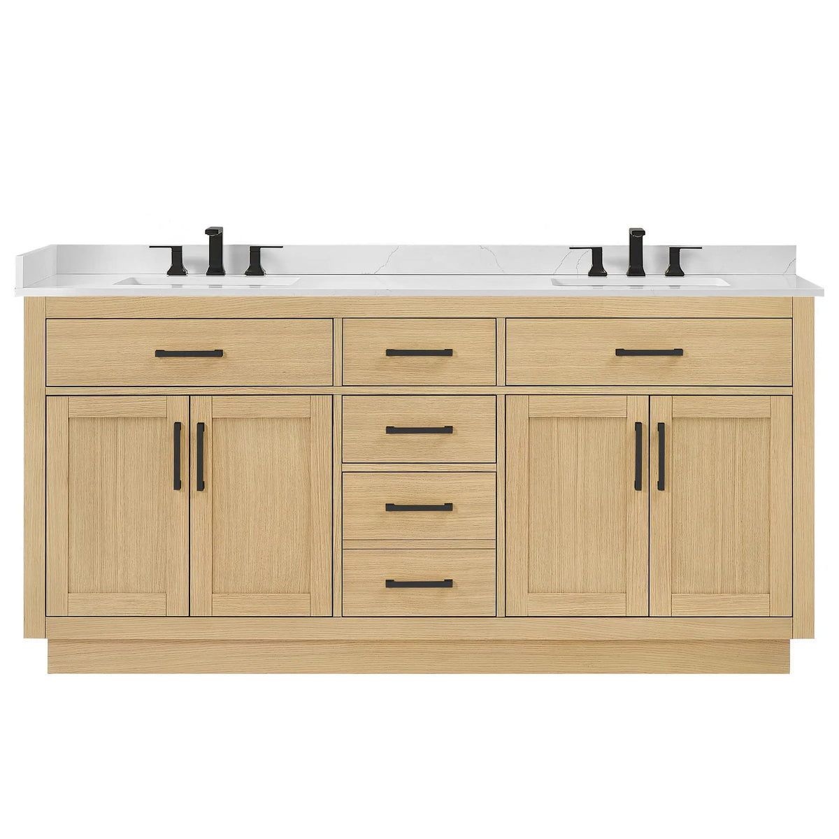 72" Beckett Double Bathroom Vanity with Toe Kick Rift Oak Matte Black Trim by wyndham View 31