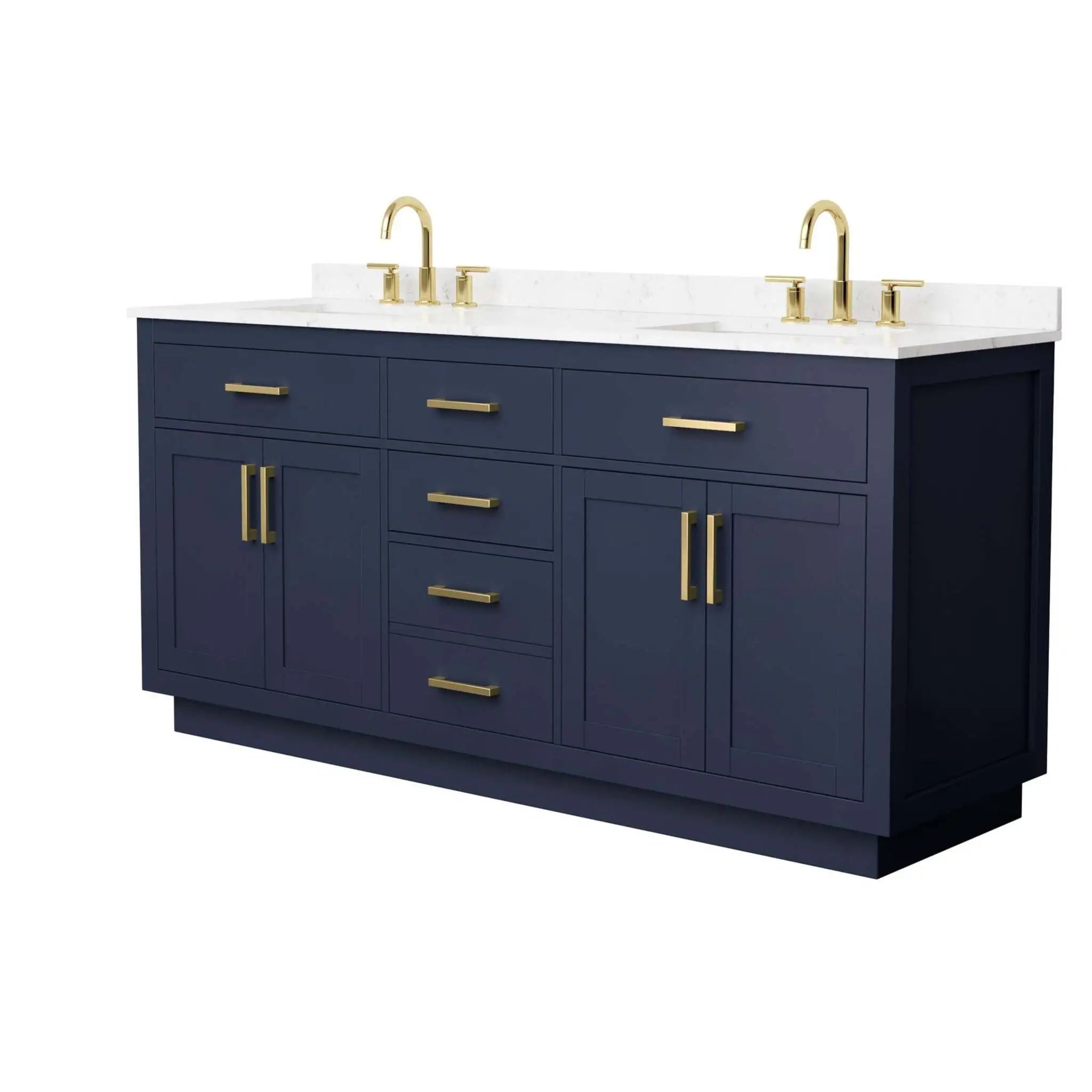 72" Beckett TK Beckett Double Bathroom Vanity with Toe Kick in Dark Blue with Brushed Gold Trim by Wyndham