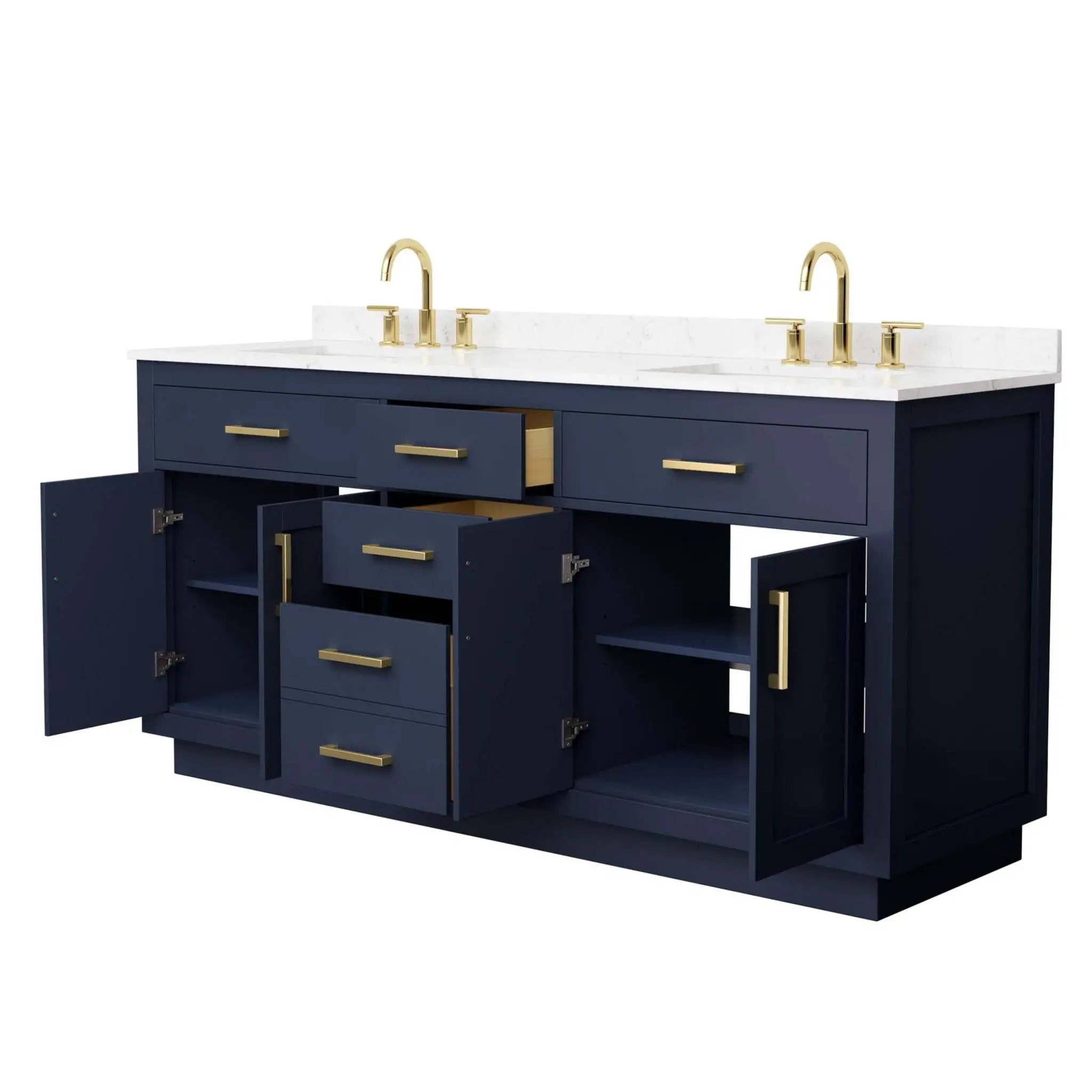 72" Beckett TK Beckett Double Bathroom Vanity with Toe Kick in Dark Blue with Brushed Gold Trim by Wyndham