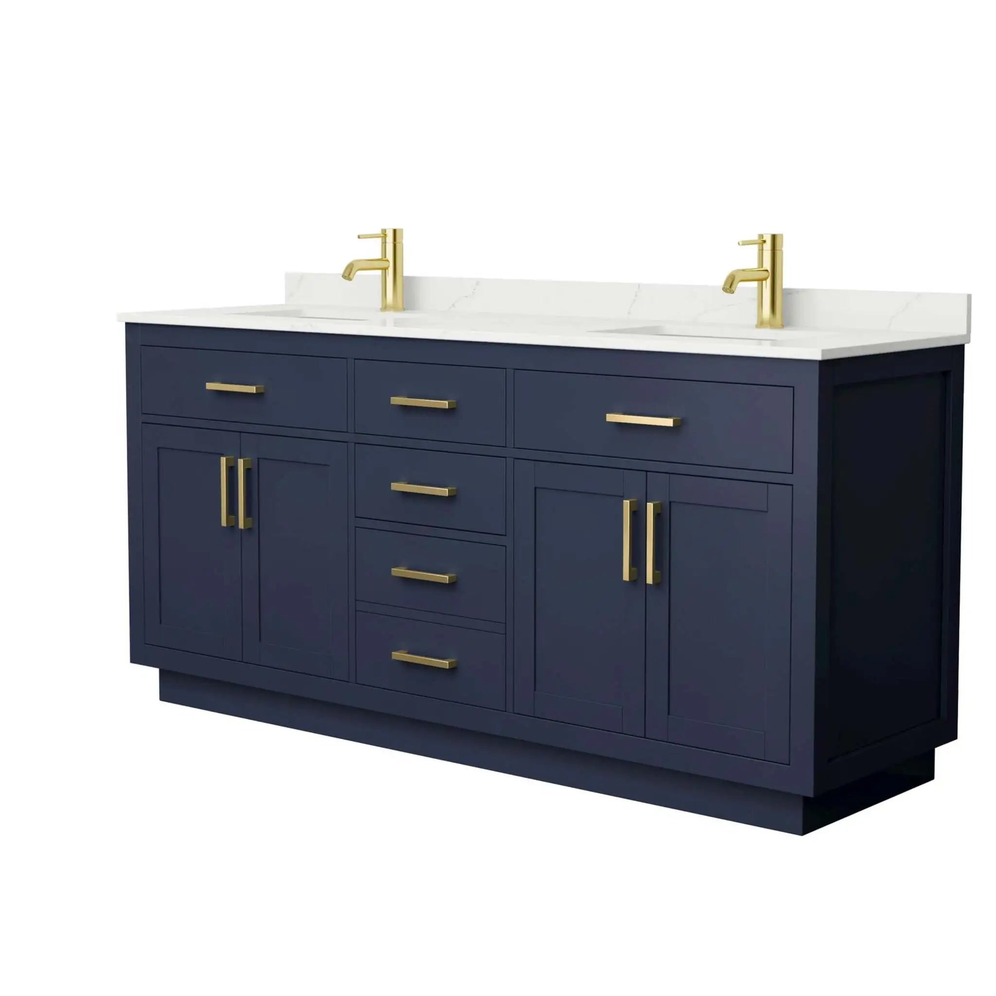 72" Beckett TK Beckett Double Bathroom Vanity with Toe Kick in Dark Blue with Brushed Gold Trim by Wyndham