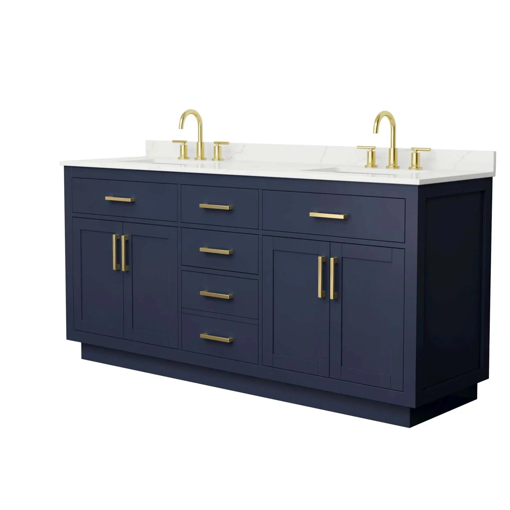 72" Beckett TK Beckett Double Bathroom Vanity with Toe Kick in Dark Blue with Brushed Gold Trim by Wyndham