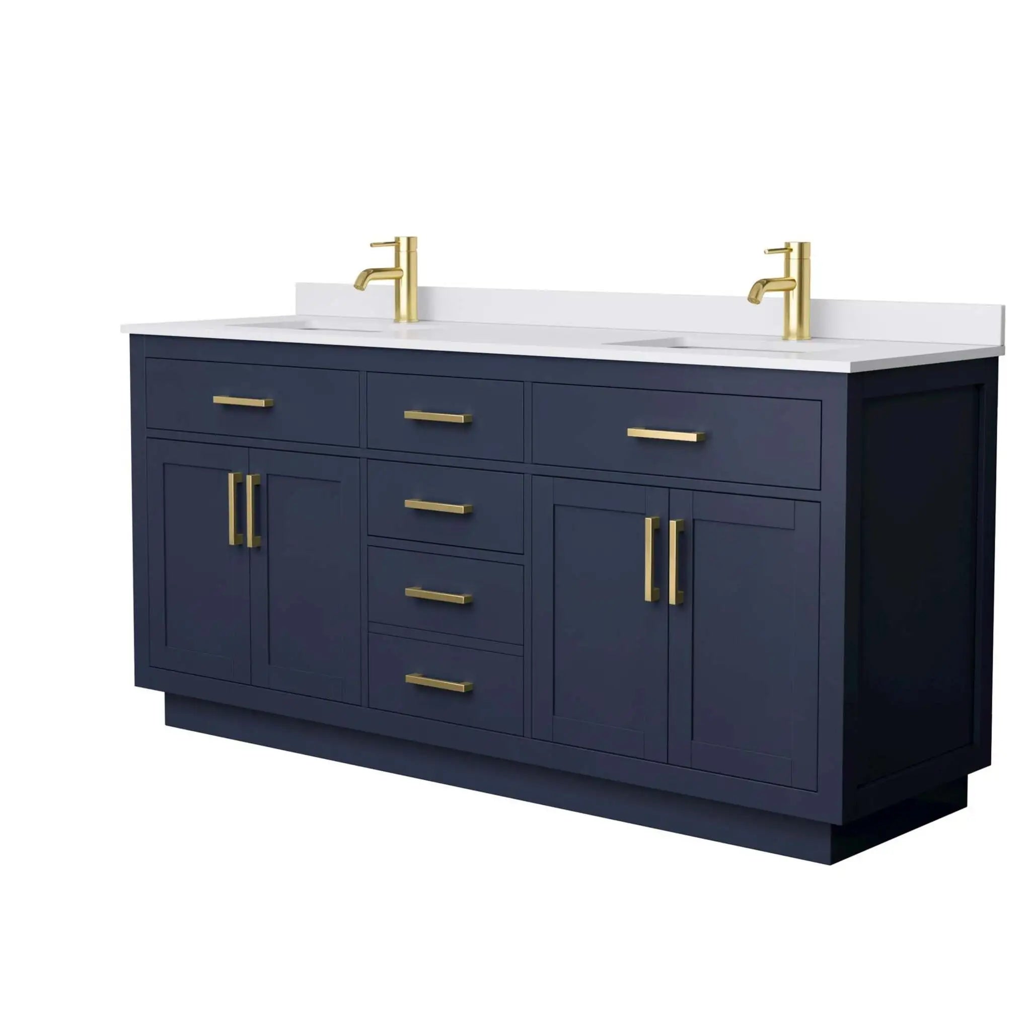 72" Beckett TK Beckett Double Bathroom Vanity with Toe Kick in Dark Blue with Brushed Gold Trim by Wyndham