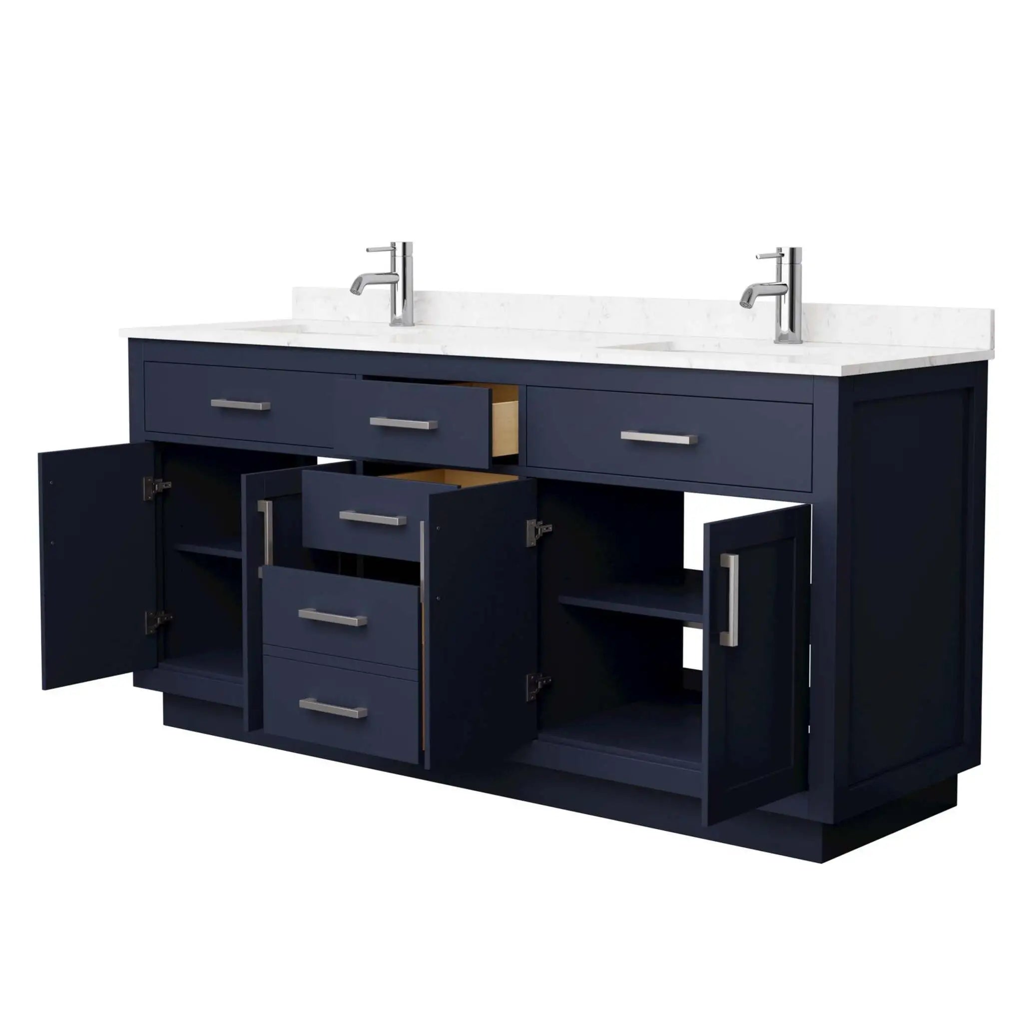72" Beckett TK Beckett Double Bathroom Vanity with Toe Kick in Dark Blue with Brushed Nickel Trim by Wyndham