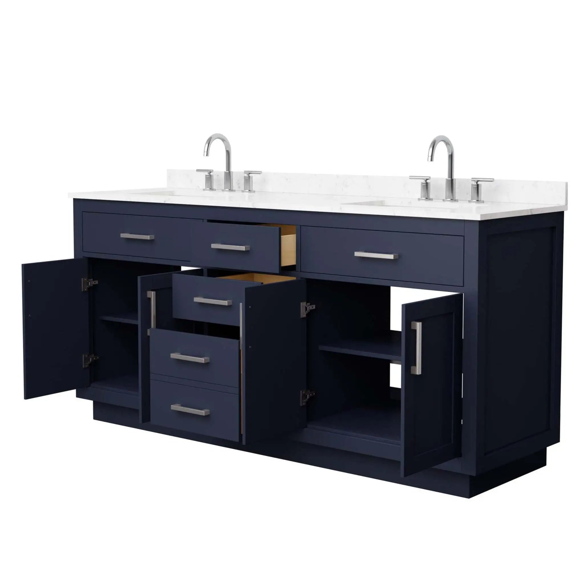 72" Beckett TK Beckett Double Bathroom Vanity with Toe Kick in Dark Blue with Brushed Nickel Trim by Wyndham