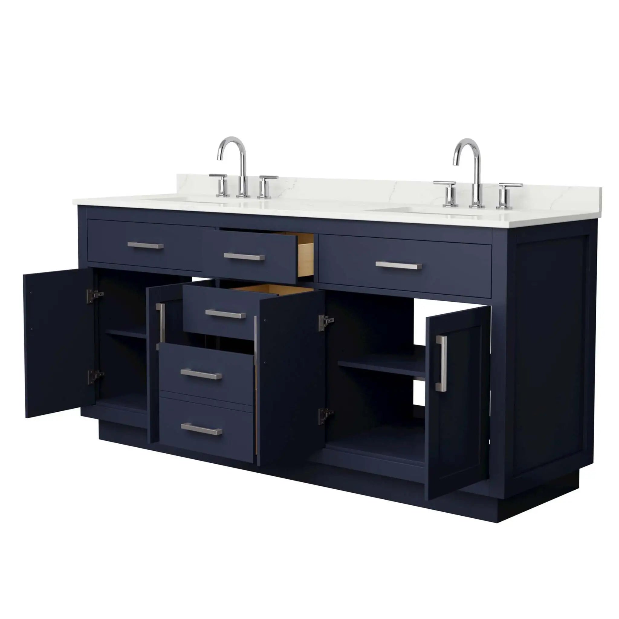 72" Beckett TK Beckett Double Bathroom Vanity with Toe Kick in Dark Blue with Brushed Nickel Trim by Wyndham