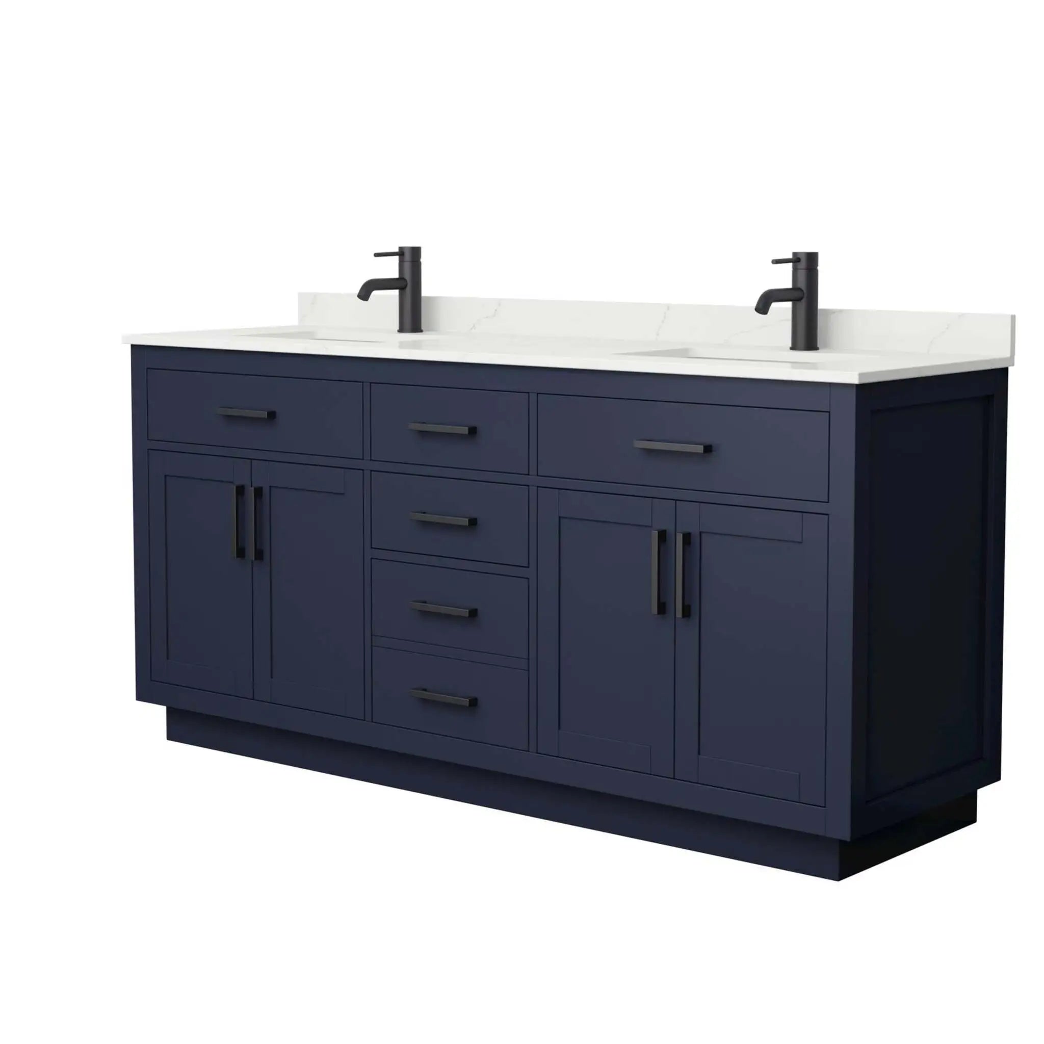 72" Beckett TK Beckett Double Bathroom Vanity with Toe Kick in Dark Blue with Matte Black Trim by Wyndham
