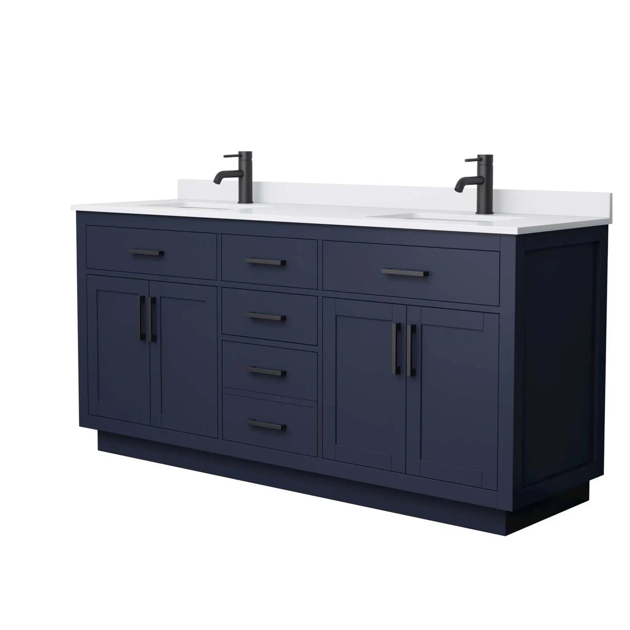 72" Beckett TK Beckett Double Bathroom Vanity with Toe Kick in Dark Blue with Matte Black Trim by Wyndham