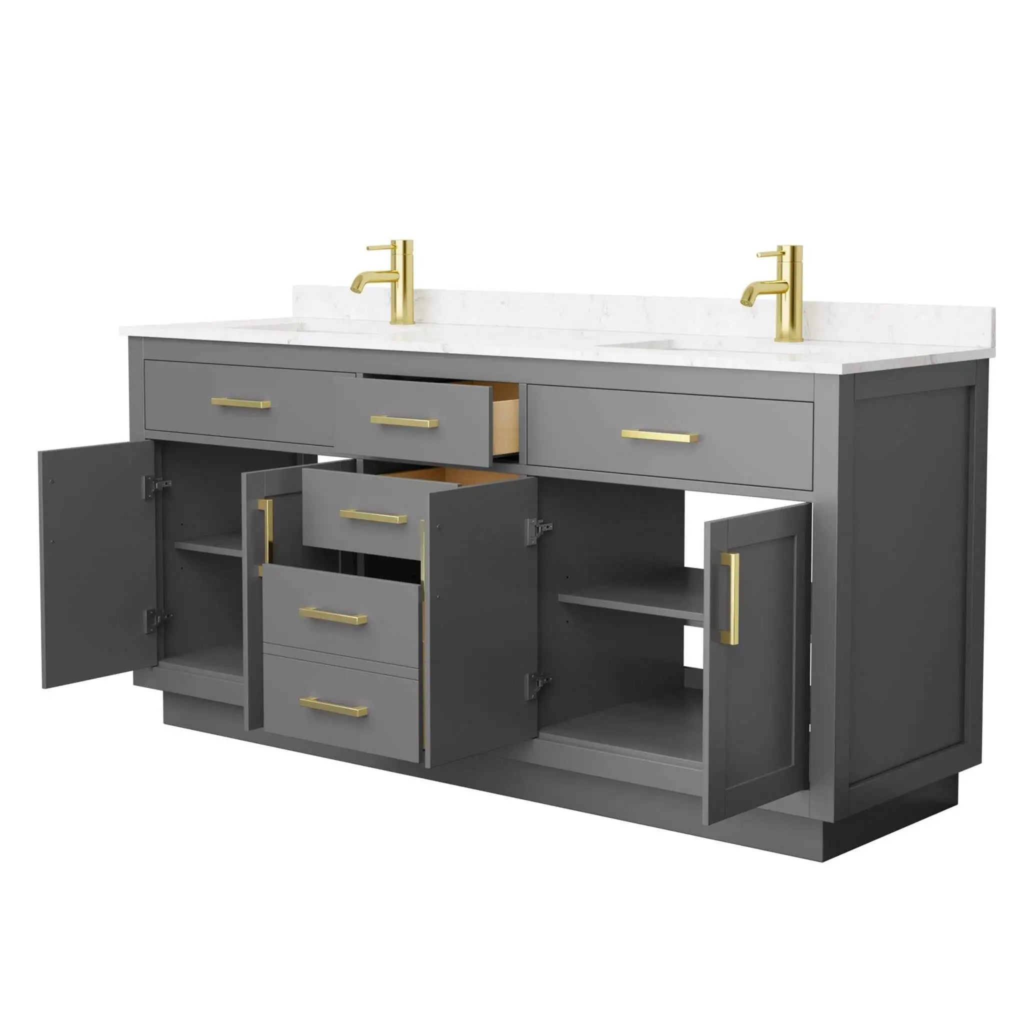 72" Beckett TK Beckett Double Bathroom Vanity with Toe Kick in Dark Gray with Brushed Gold Trim by Wyndham