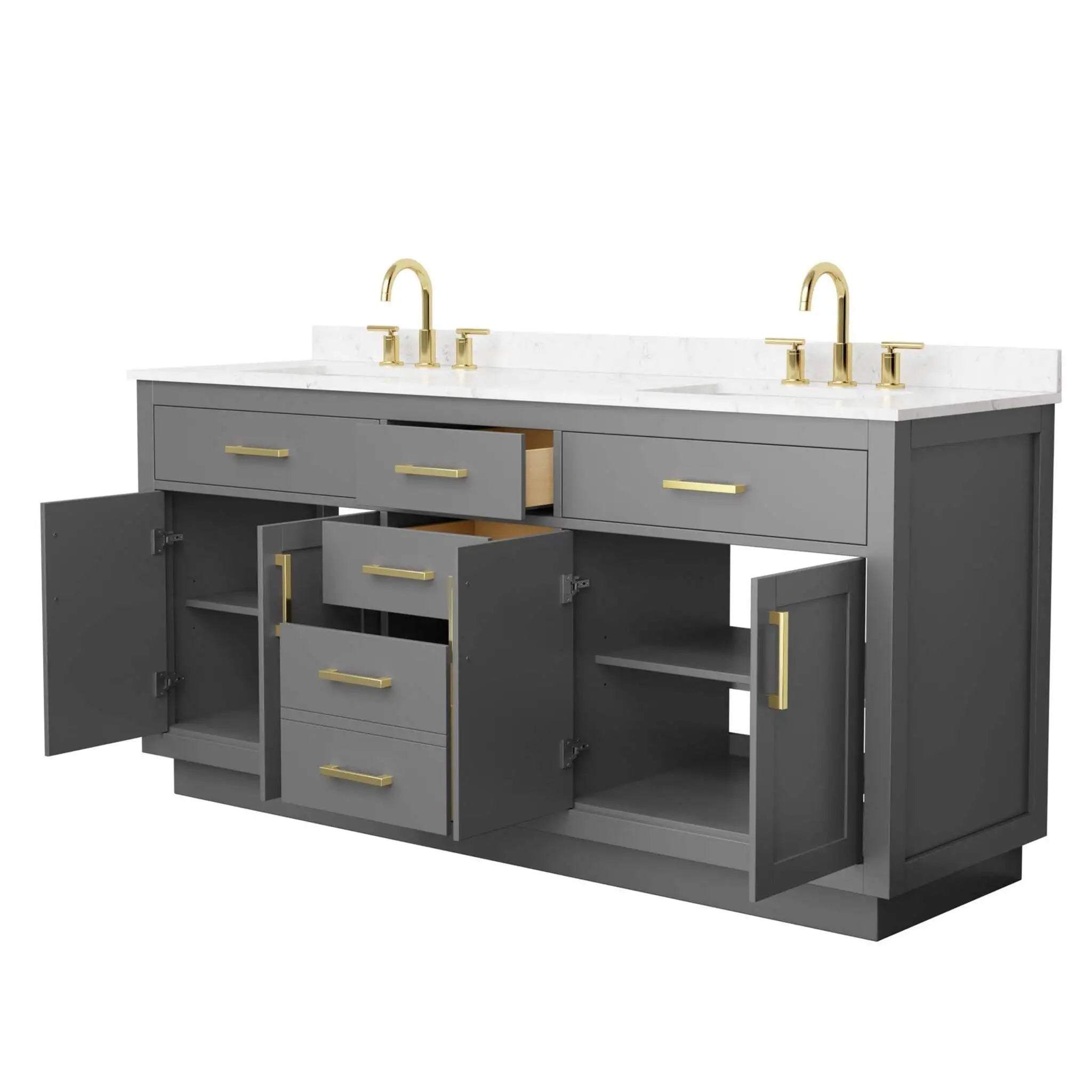 72" Beckett TK Beckett Double Bathroom Vanity with Toe Kick in Dark Gray with Brushed Gold Trim by Wyndham