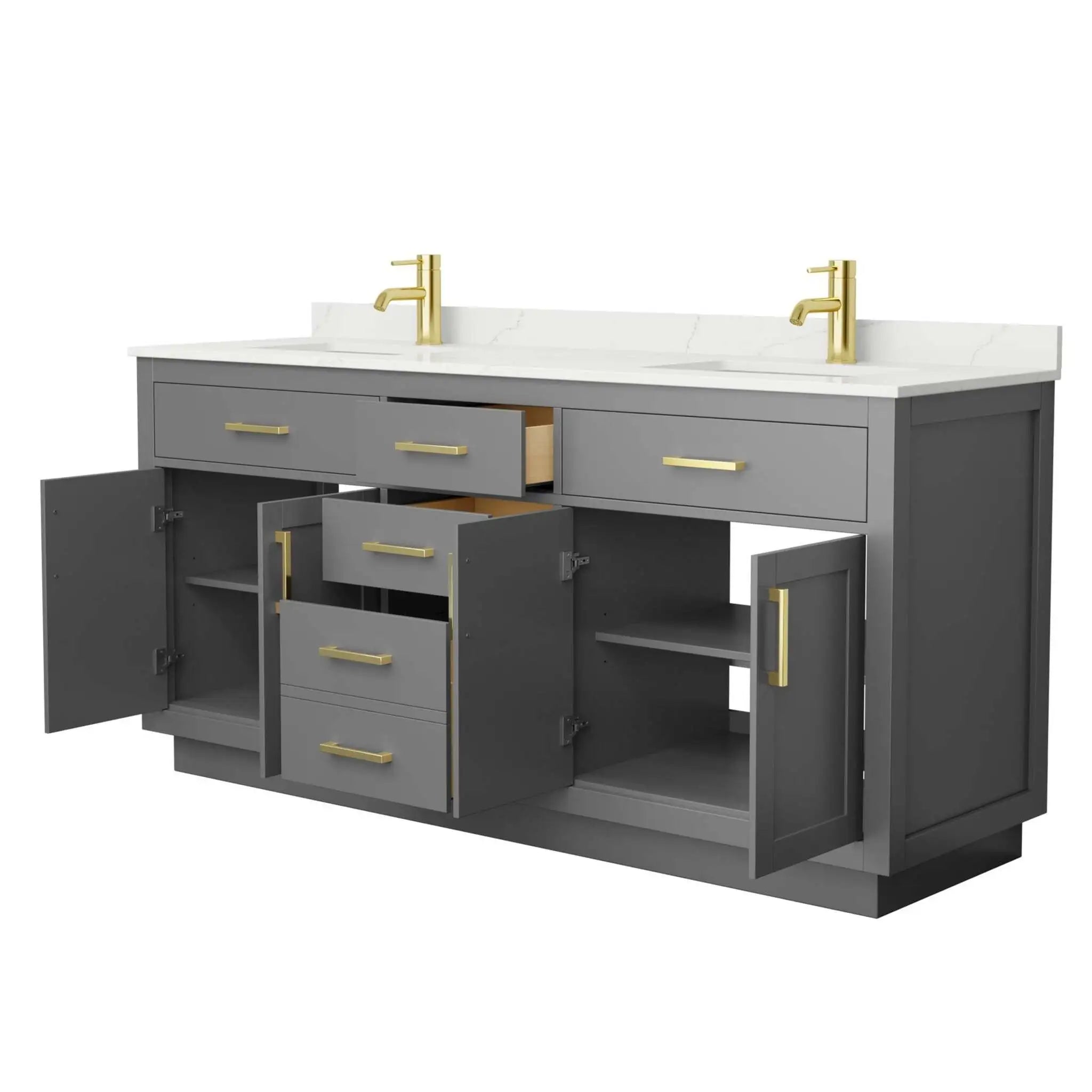 72" Beckett TK Beckett Double Bathroom Vanity with Toe Kick in Dark Gray with Brushed Gold Trim by Wyndham