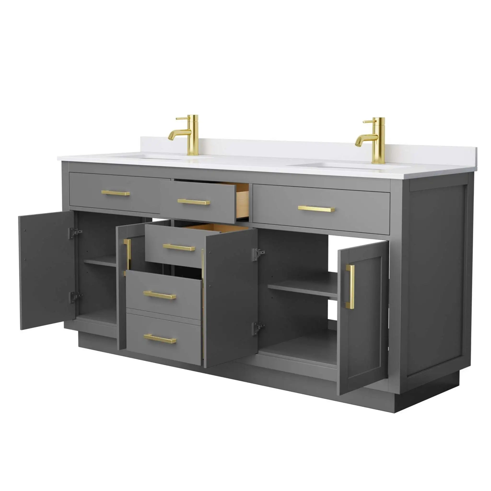 72" Beckett TK Beckett Double Bathroom Vanity with Toe Kick in Dark Gray with Brushed Gold Trim by Wyndham