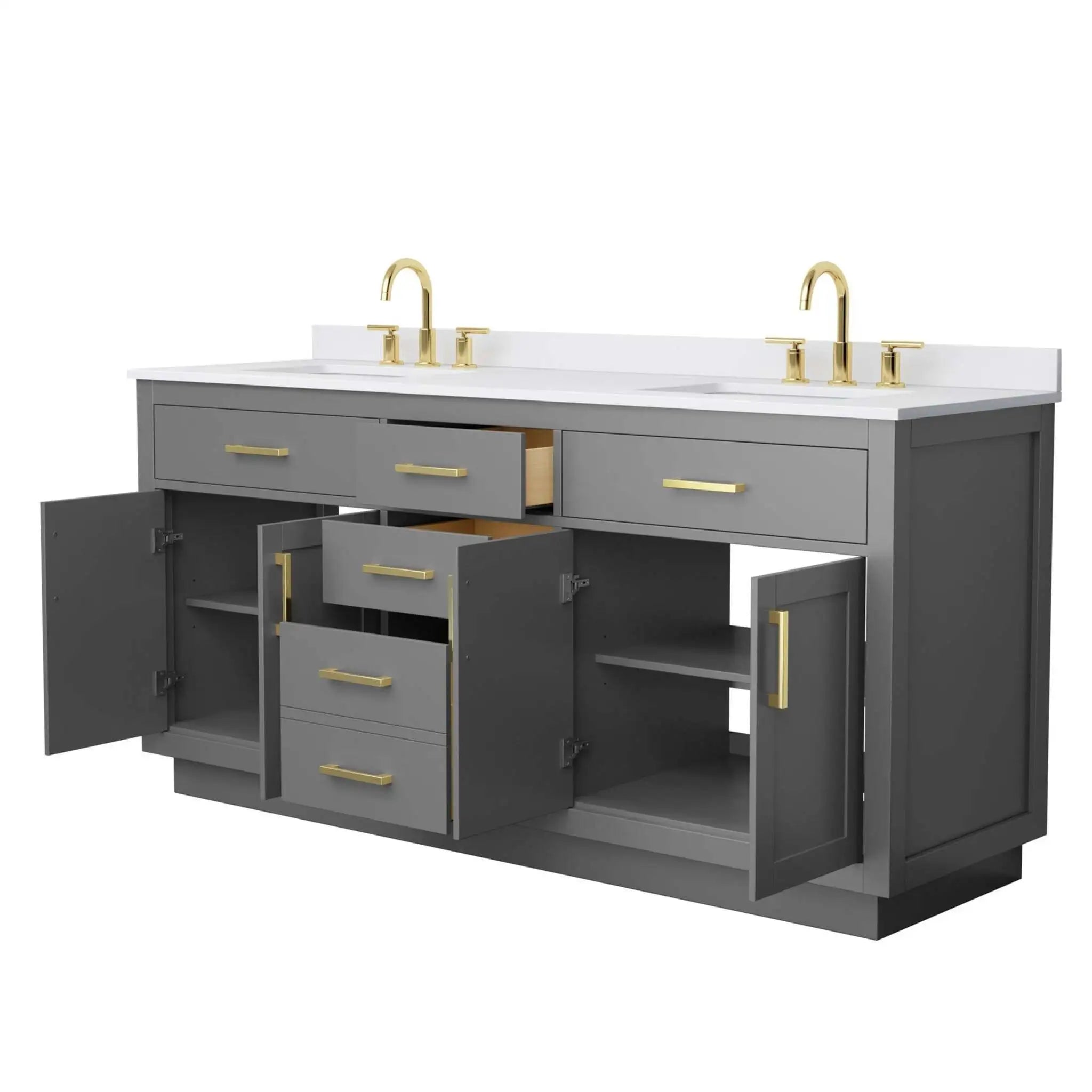 72" Beckett TK Beckett Double Bathroom Vanity with Toe Kick in Dark Gray with Brushed Gold Trim by Wyndham