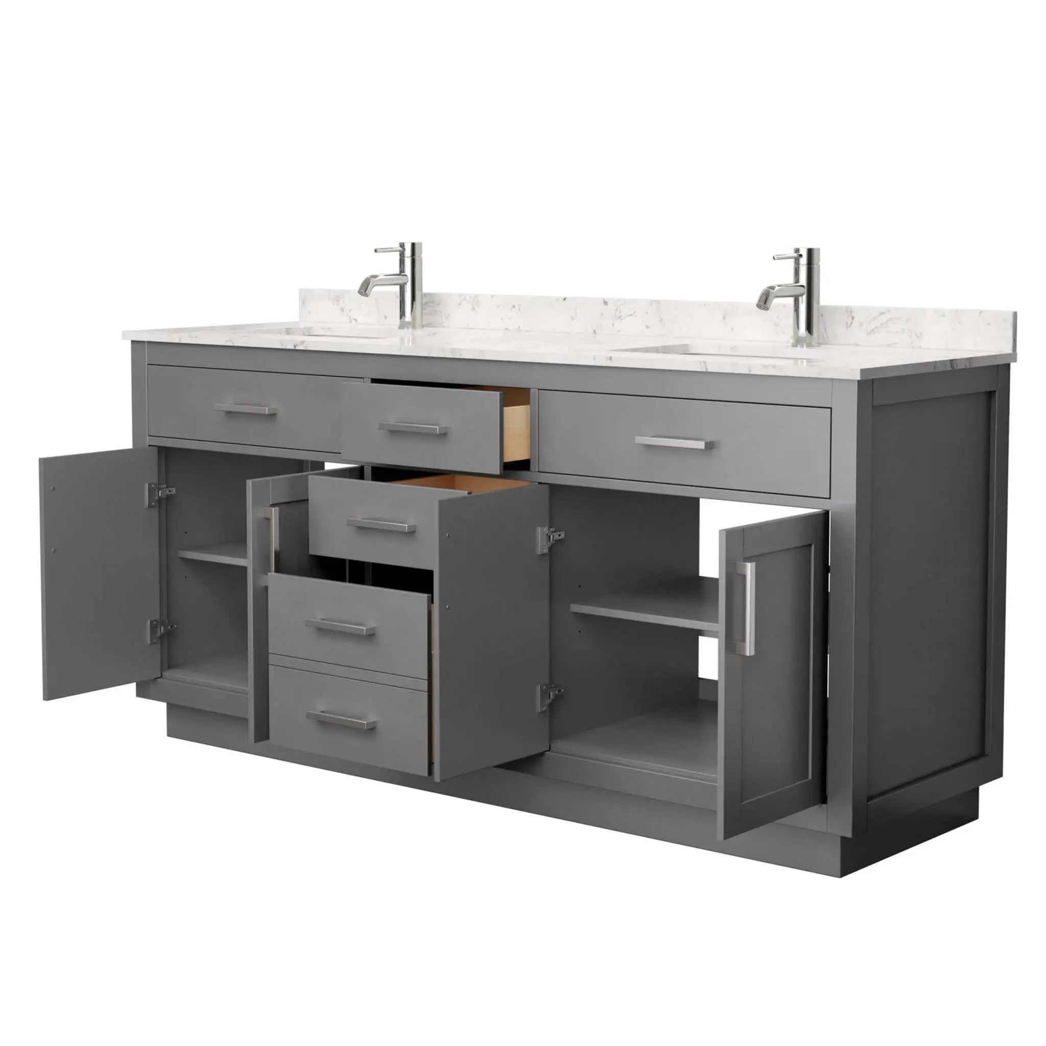72" Beckett TK Beckett Double Bathroom Vanity with Toe Kick in Dark Gray with Brushed Nickel Trim by Wyndham