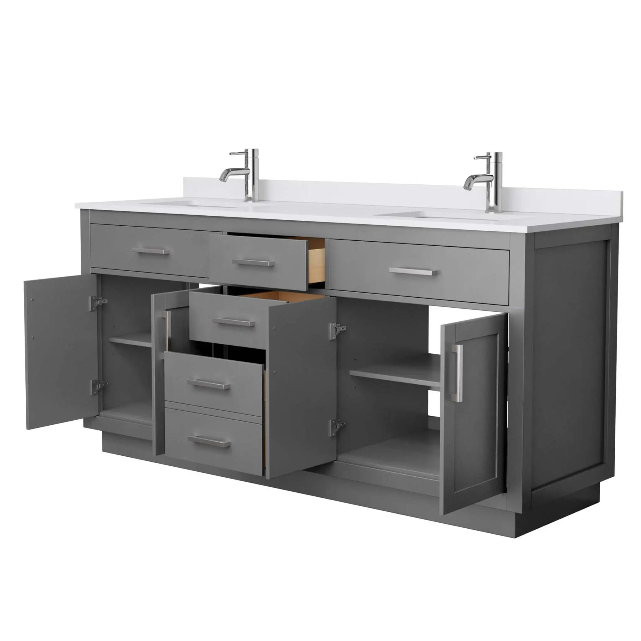 72" Beckett TK Beckett Double Bathroom Vanity with Toe Kick in Dark Gray with Brushed Nickel Trim by Wyndham