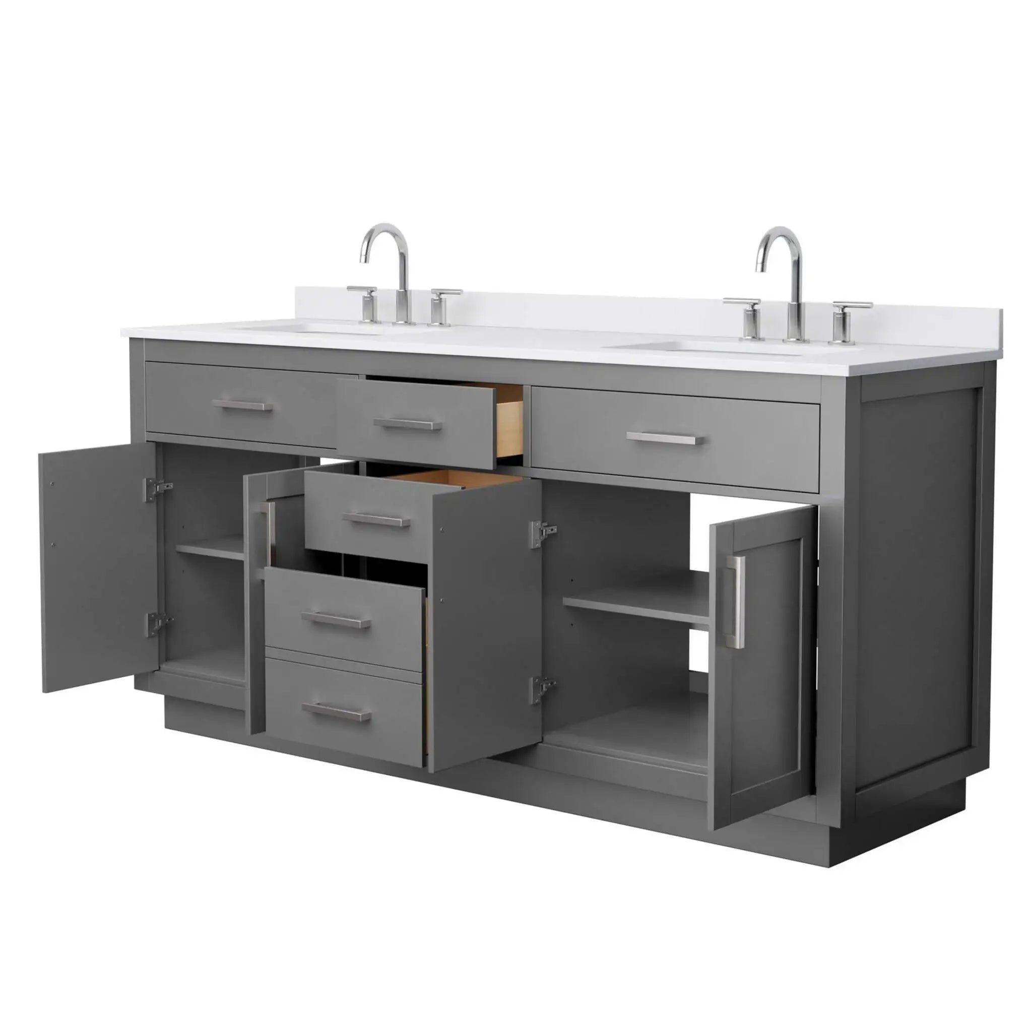 72" Beckett TK Beckett Double Bathroom Vanity with Toe Kick in Dark Gray with Brushed Nickel Trim by Wyndham
