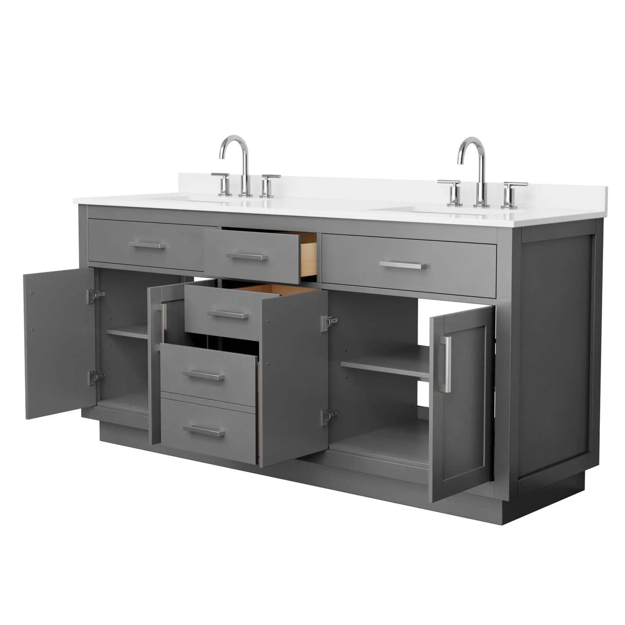 72" Beckett TK Beckett Double Bathroom Vanity with Toe Kick in Dark Gray with Brushed Nickel Trim by Wyndham