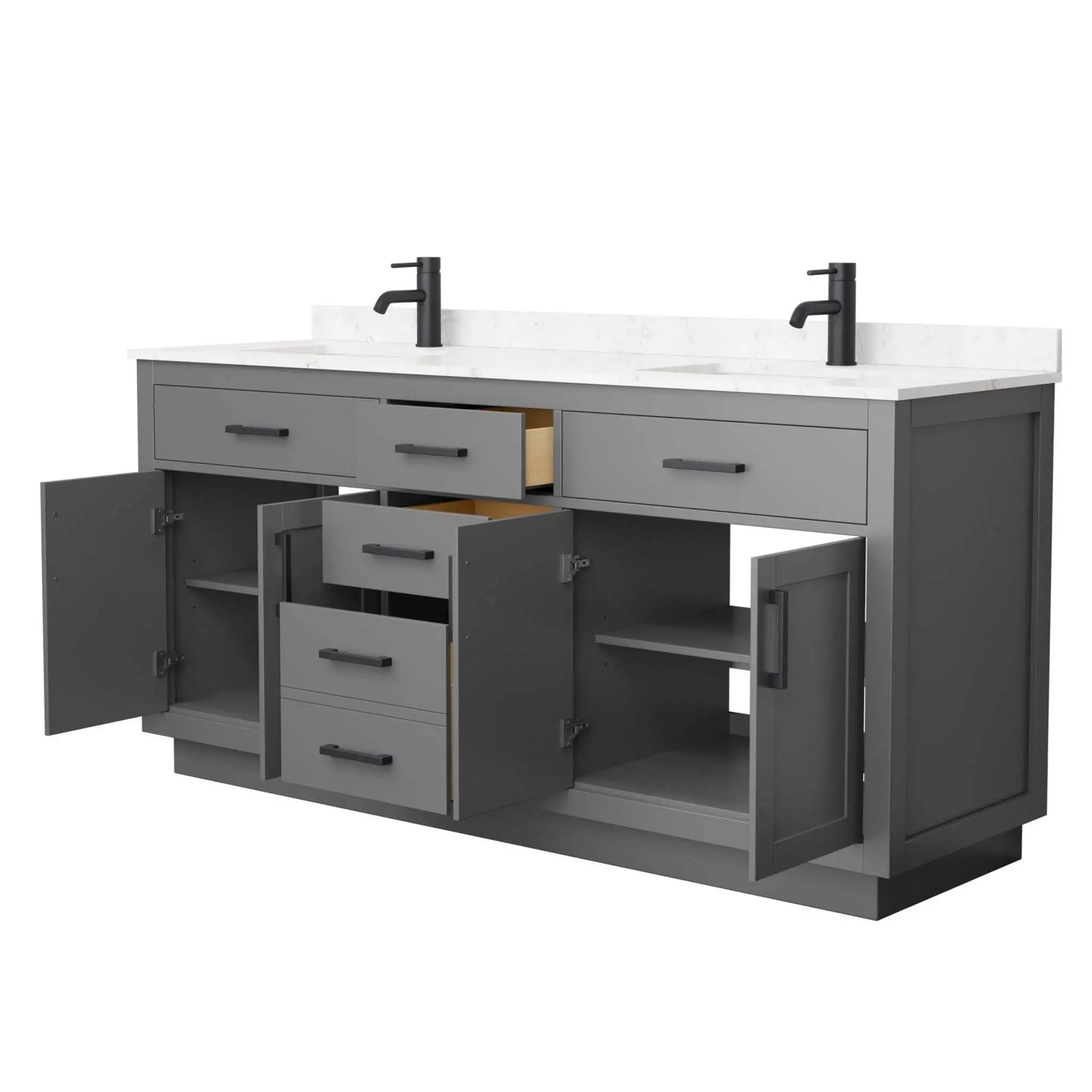 72" Beckett TK Beckett Double Bathroom Vanity with Toe Kick in Dark Gray with Matte Black Trim by Wyndham