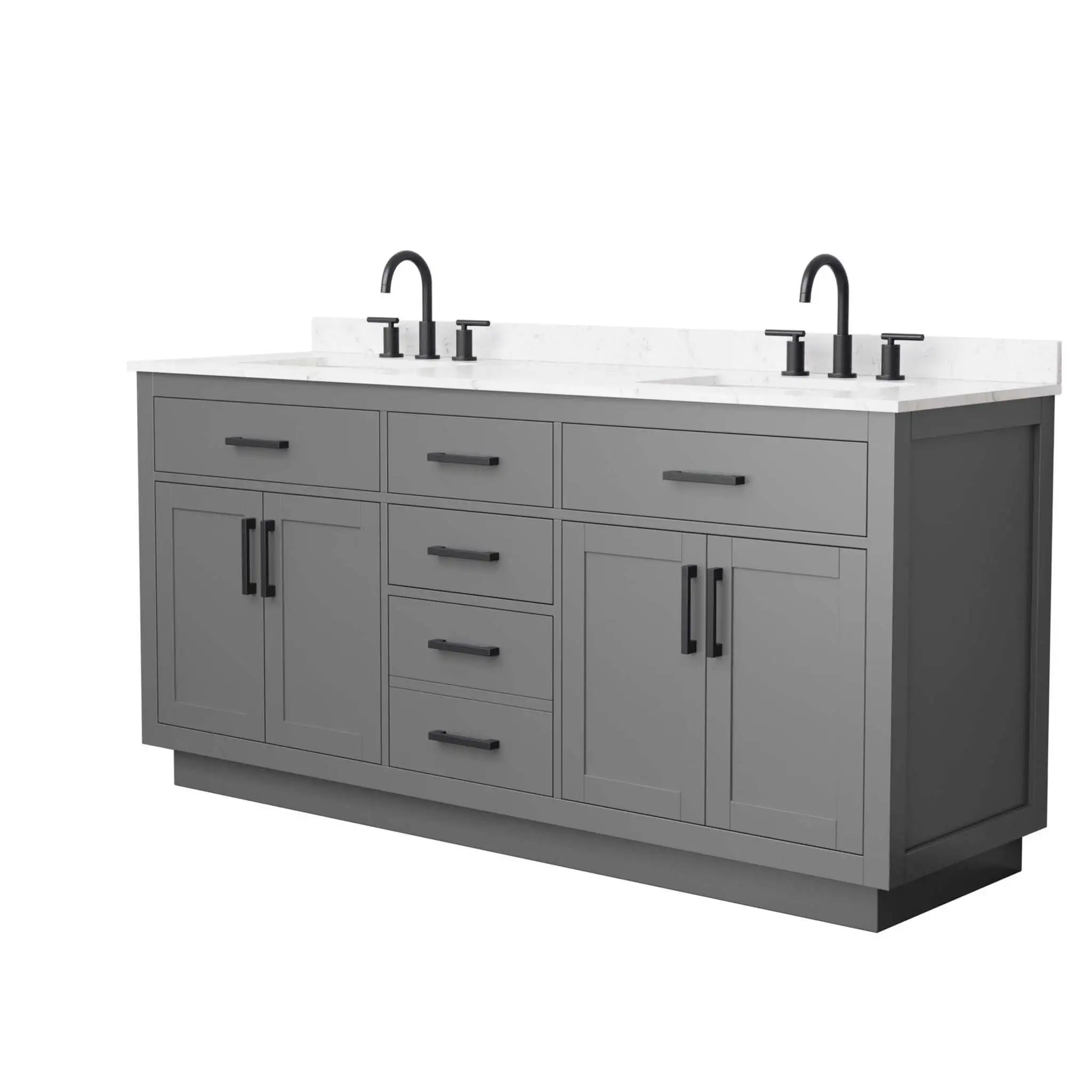 72" Beckett TK Beckett Double Bathroom Vanity with Toe Kick in Dark Gray with Matte Black Trim by Wyndham