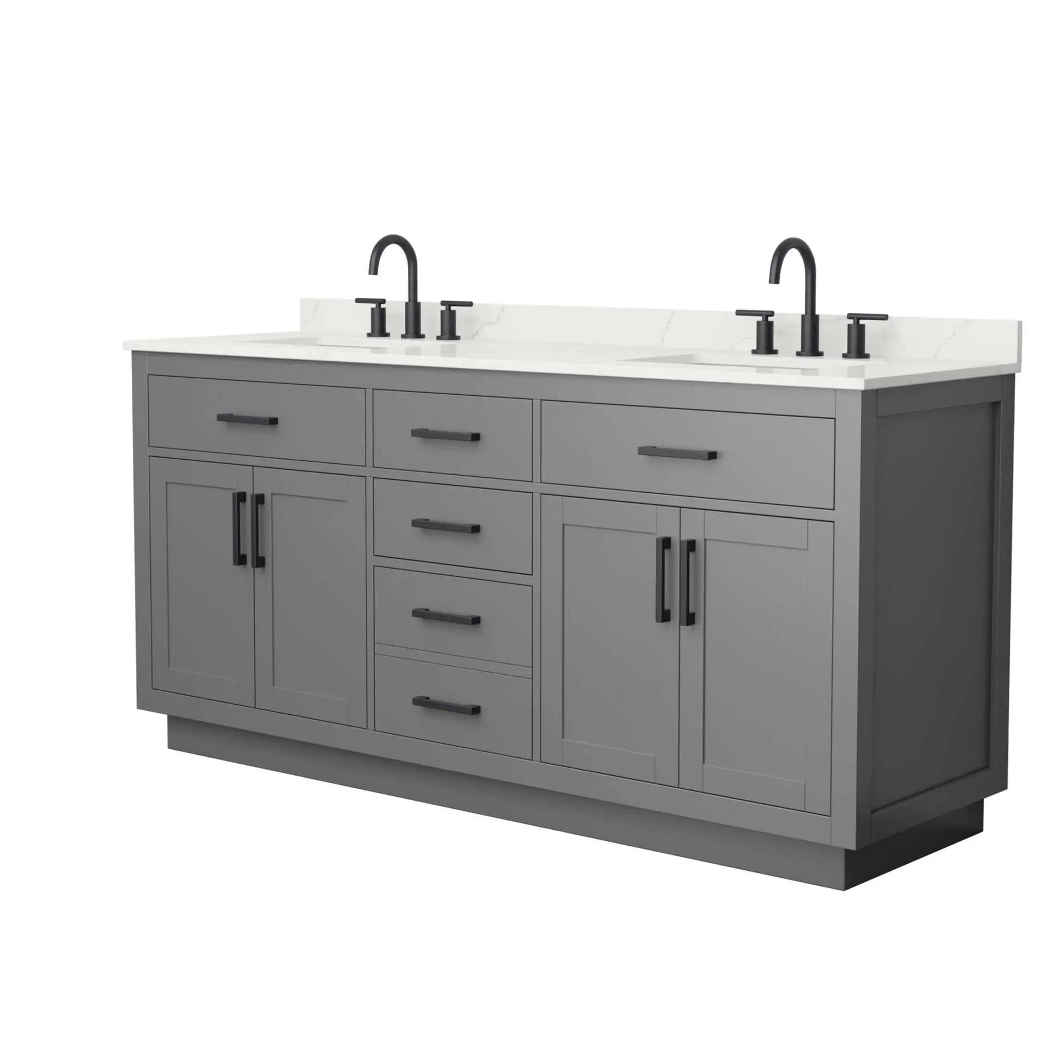 72" Beckett TK Beckett Double Bathroom Vanity with Toe Kick in Dark Gray with Matte Black Trim by Wyndham