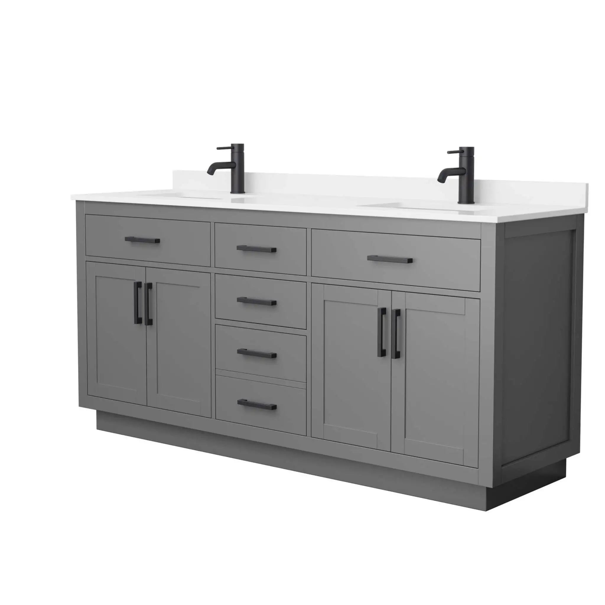 72" Beckett TK Beckett Double Bathroom Vanity with Toe Kick in Dark Gray with Matte Black Trim by Wyndham