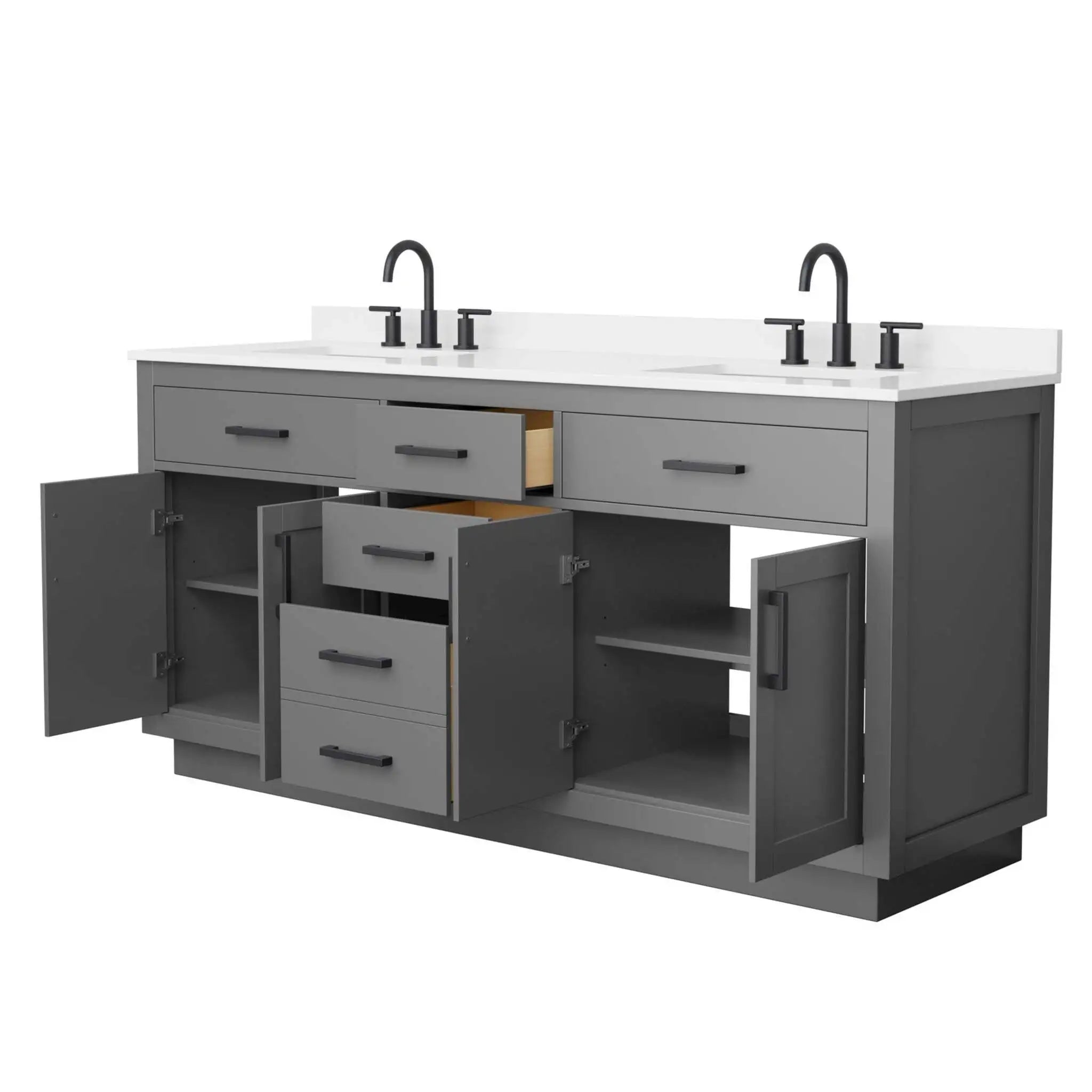 72" Beckett TK Beckett Double Bathroom Vanity with Toe Kick in Dark Gray with Matte Black Trim by Wyndham