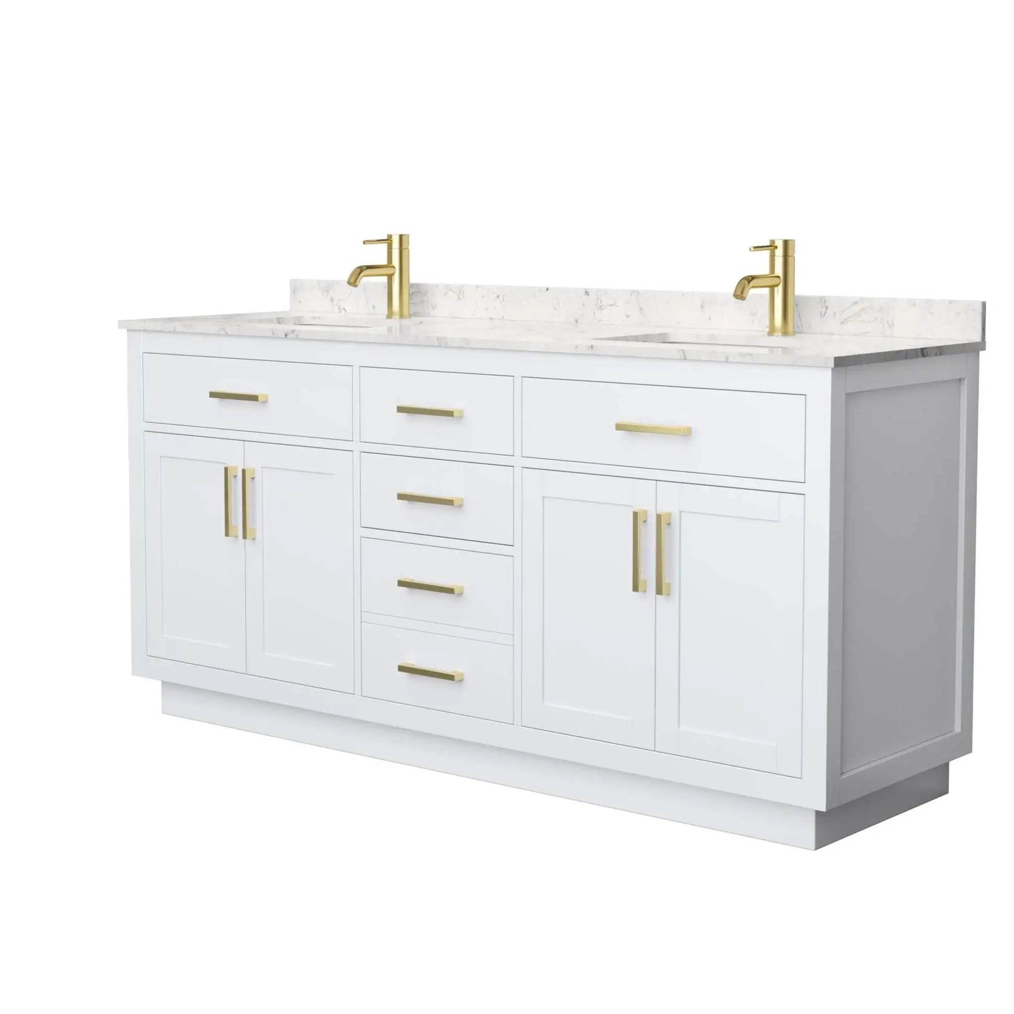 72" Beckett TK Beckett Double Bathroom Vanity with Toe Kick in White with Brushed Gold Trim by Wyndham