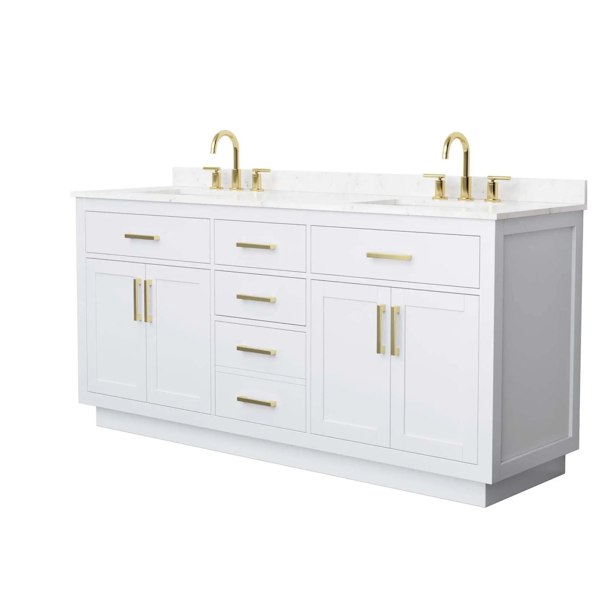 72" Beckett TK Beckett Double Bathroom Vanity with Toe Kick in White with Brushed Gold Trim by Wyndham