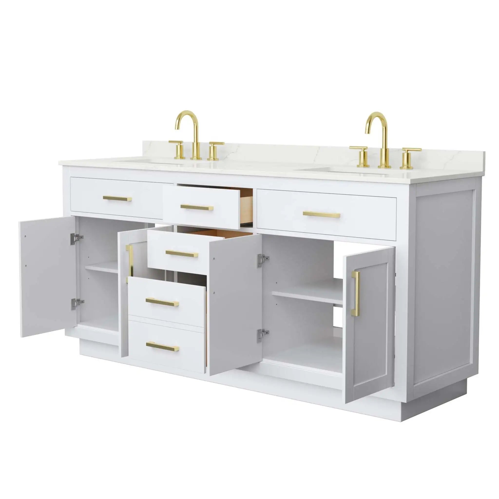 72" Beckett TK Beckett Double Bathroom Vanity with Toe Kick in White with Brushed Gold Trim by Wyndham