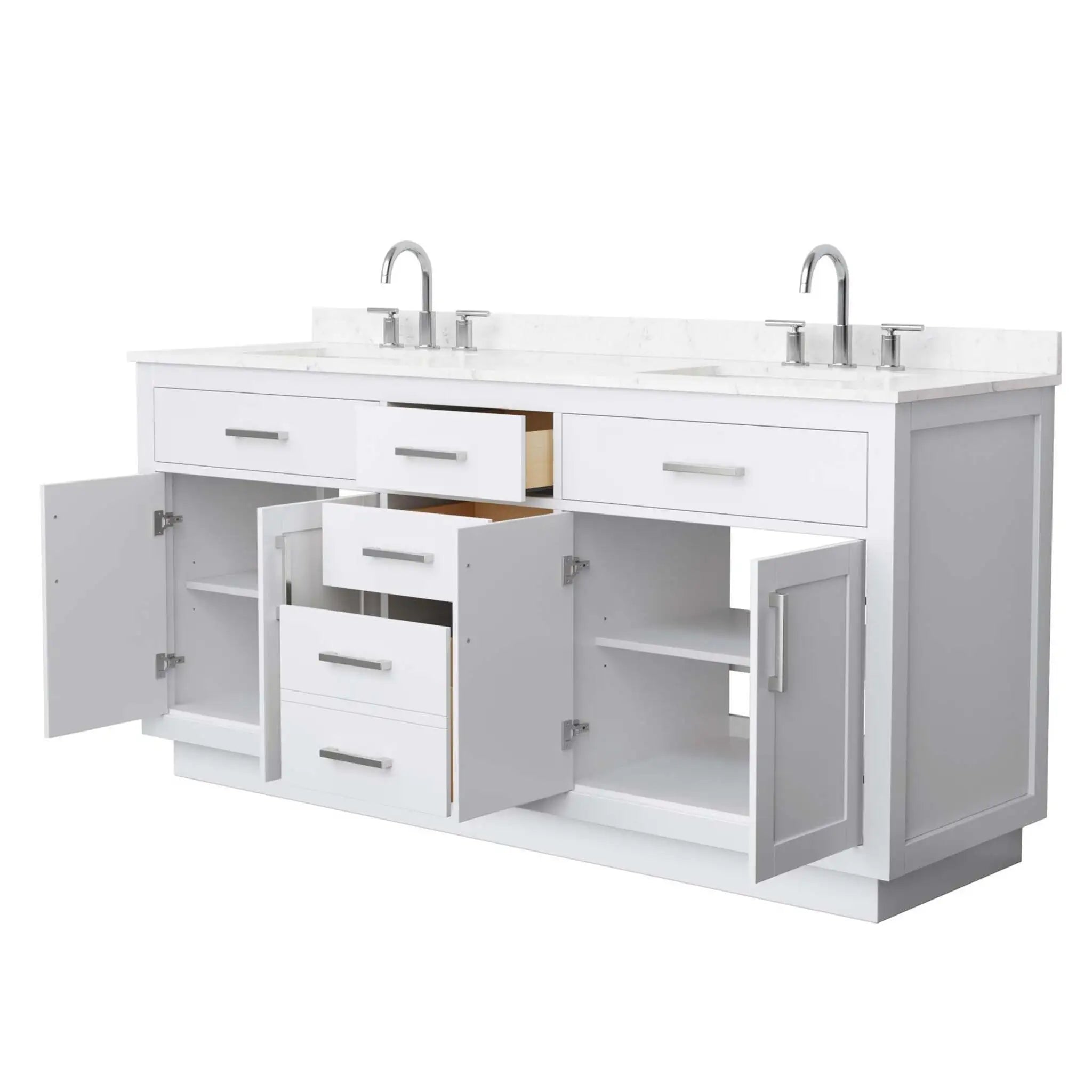 72" Beckett TK Beckett Double Bathroom Vanity with Toe Kick in White with Brushed Nickel Trim by Wyndham