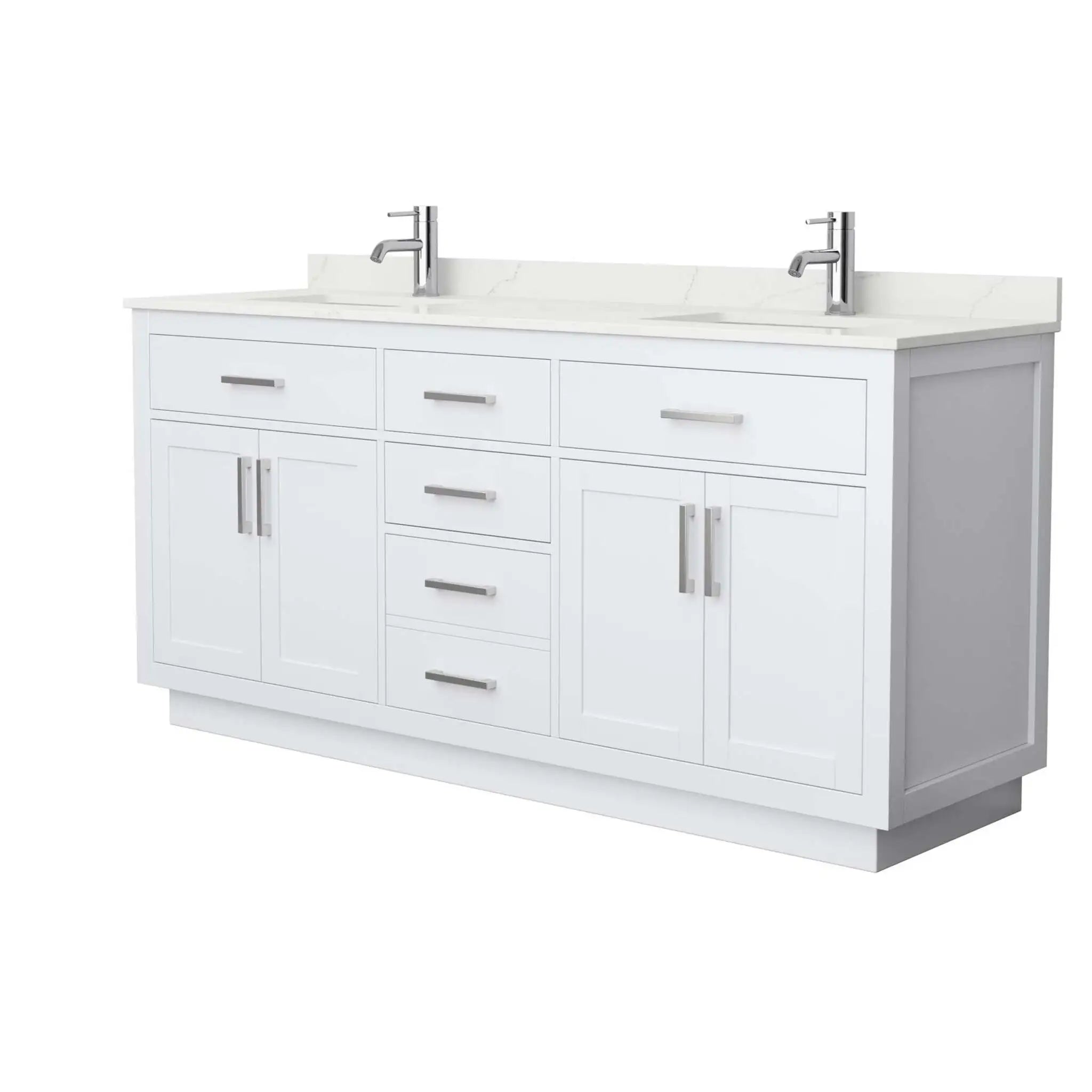 72" Beckett TK Beckett Double Bathroom Vanity with Toe Kick in White with Brushed Nickel Trim by Wyndham