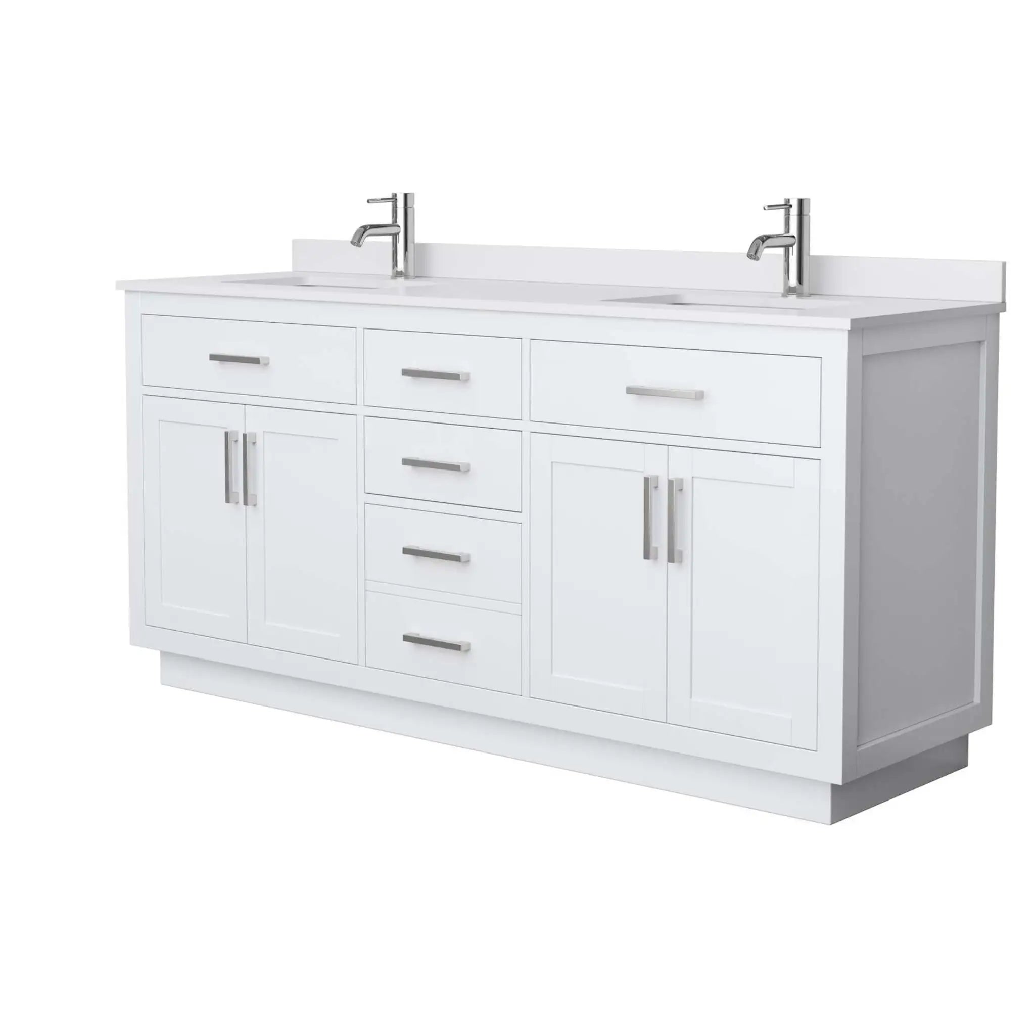 72" Beckett TK Beckett Double Bathroom Vanity with Toe Kick in White with Brushed Nickel Trim by Wyndham