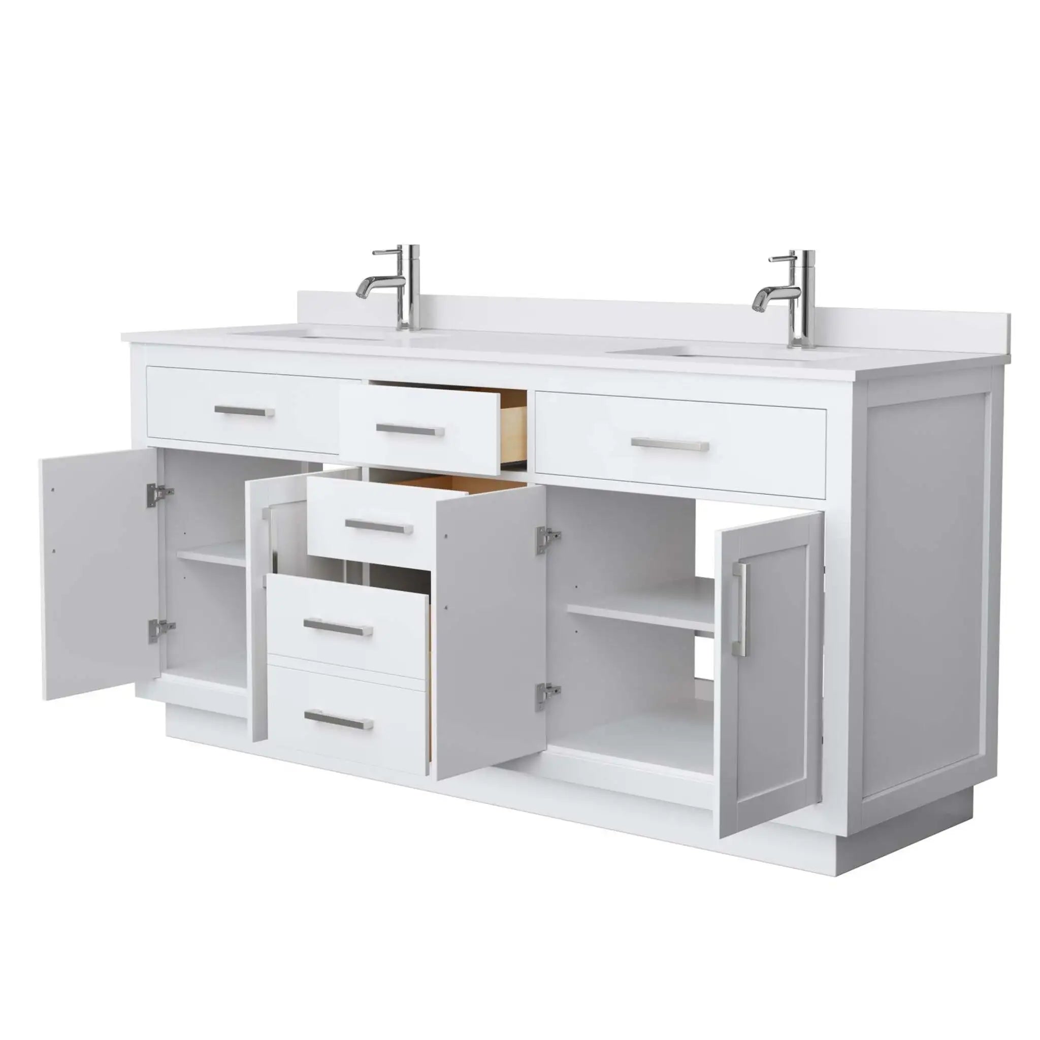 72" Beckett TK Beckett Double Bathroom Vanity with Toe Kick in White with Brushed Nickel Trim by Wyndham