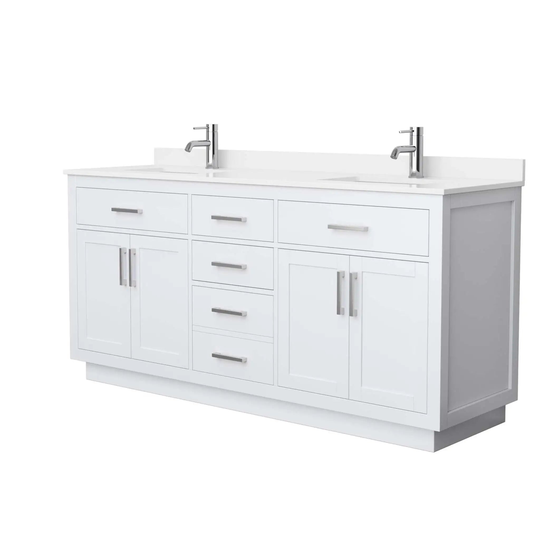 72" Beckett TK Beckett Double Bathroom Vanity with Toe Kick in White with Brushed Nickel Trim by Wyndham