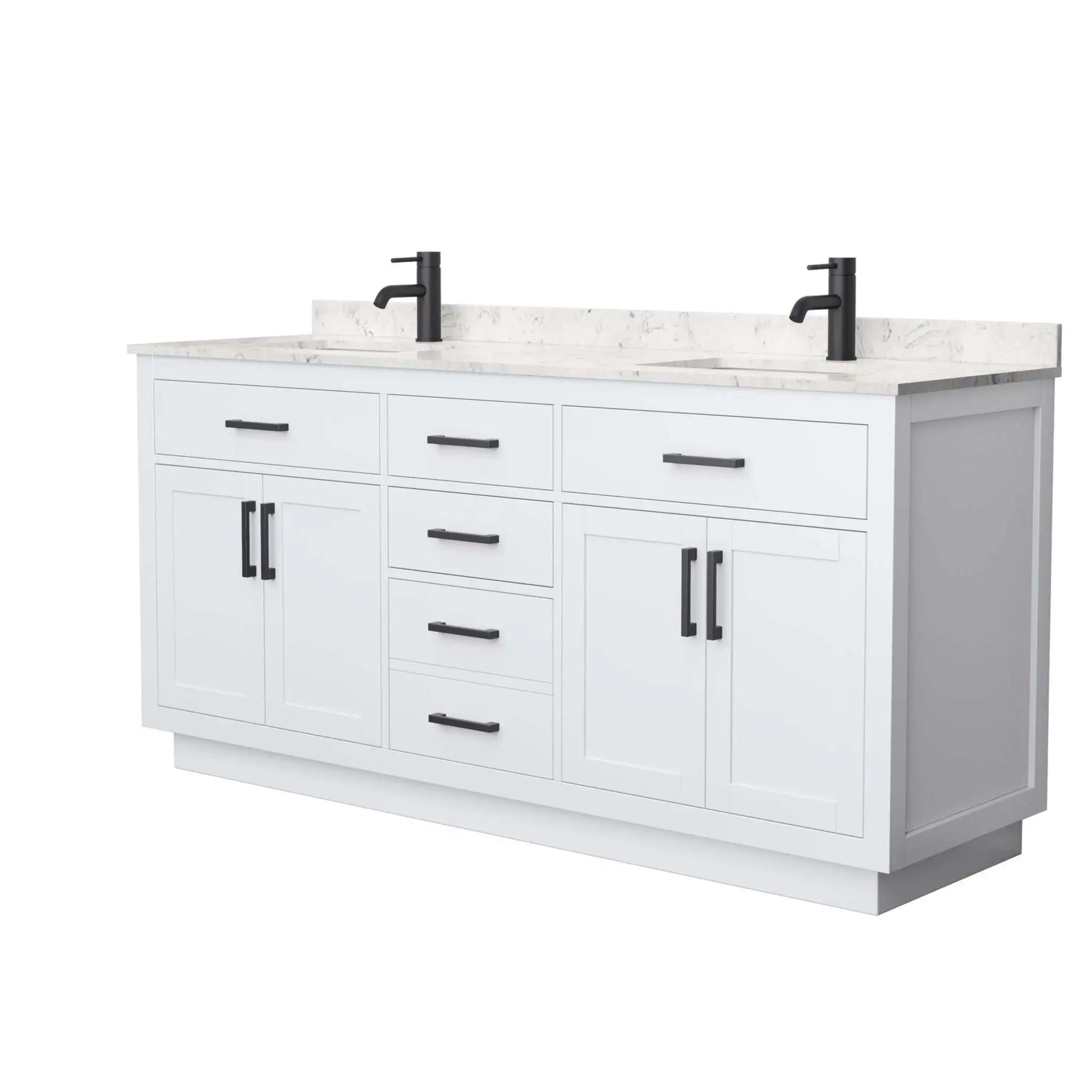72" Beckett TK Beckett Double Bathroom Vanity with Toe Kick in White with Matte Black Trim by Wyndham