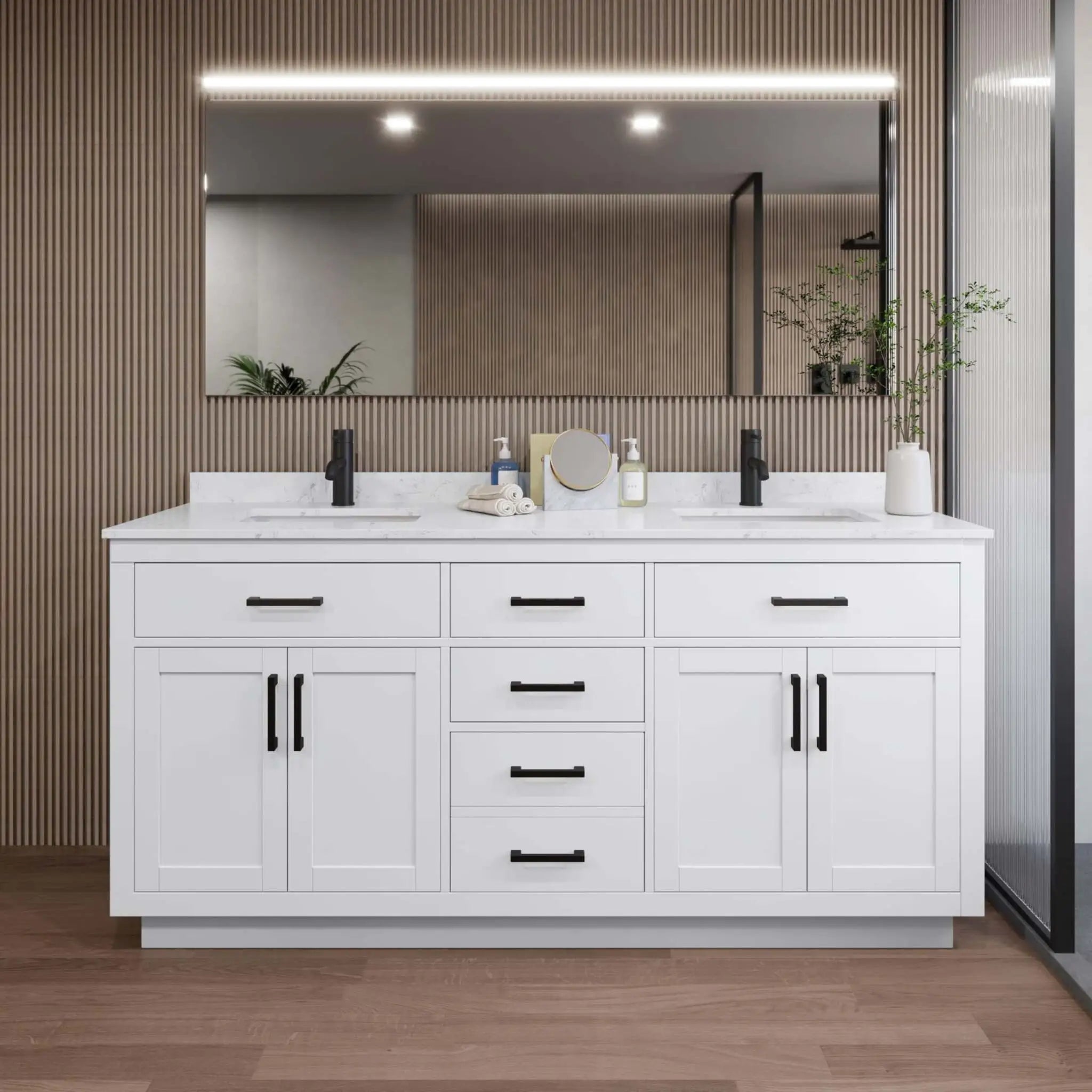 72" Beckett TK Beckett Double Bathroom Vanity with Toe Kick in White with Matte Black Trim by Wyndham