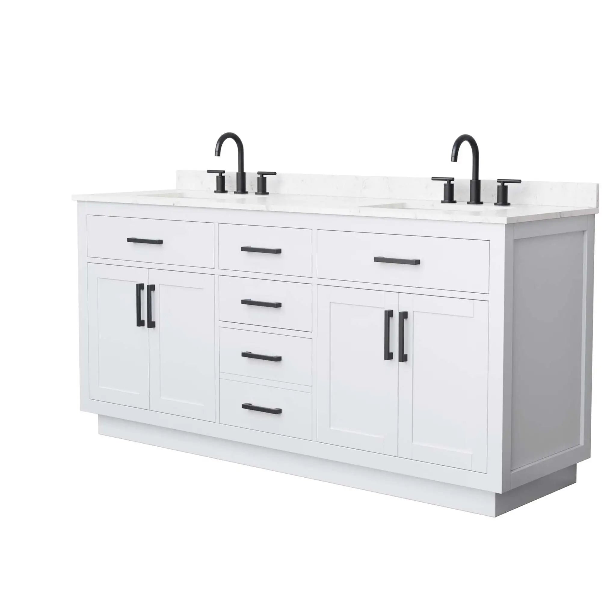 72" Beckett TK Beckett Double Bathroom Vanity with Toe Kick in White with Matte Black Trim by Wyndham