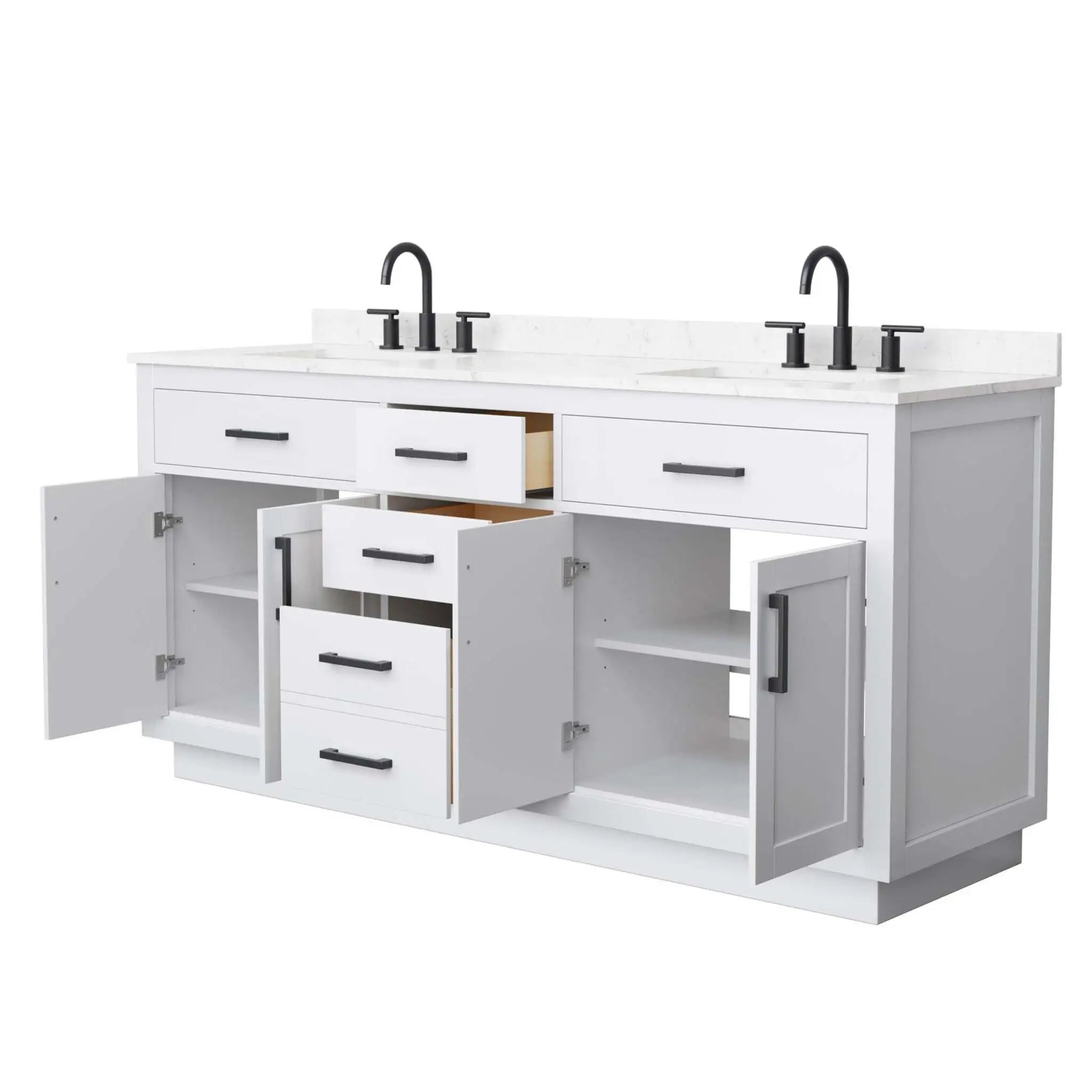 72" Beckett TK Beckett Double Bathroom Vanity with Toe Kick in White with Matte Black Trim by Wyndham