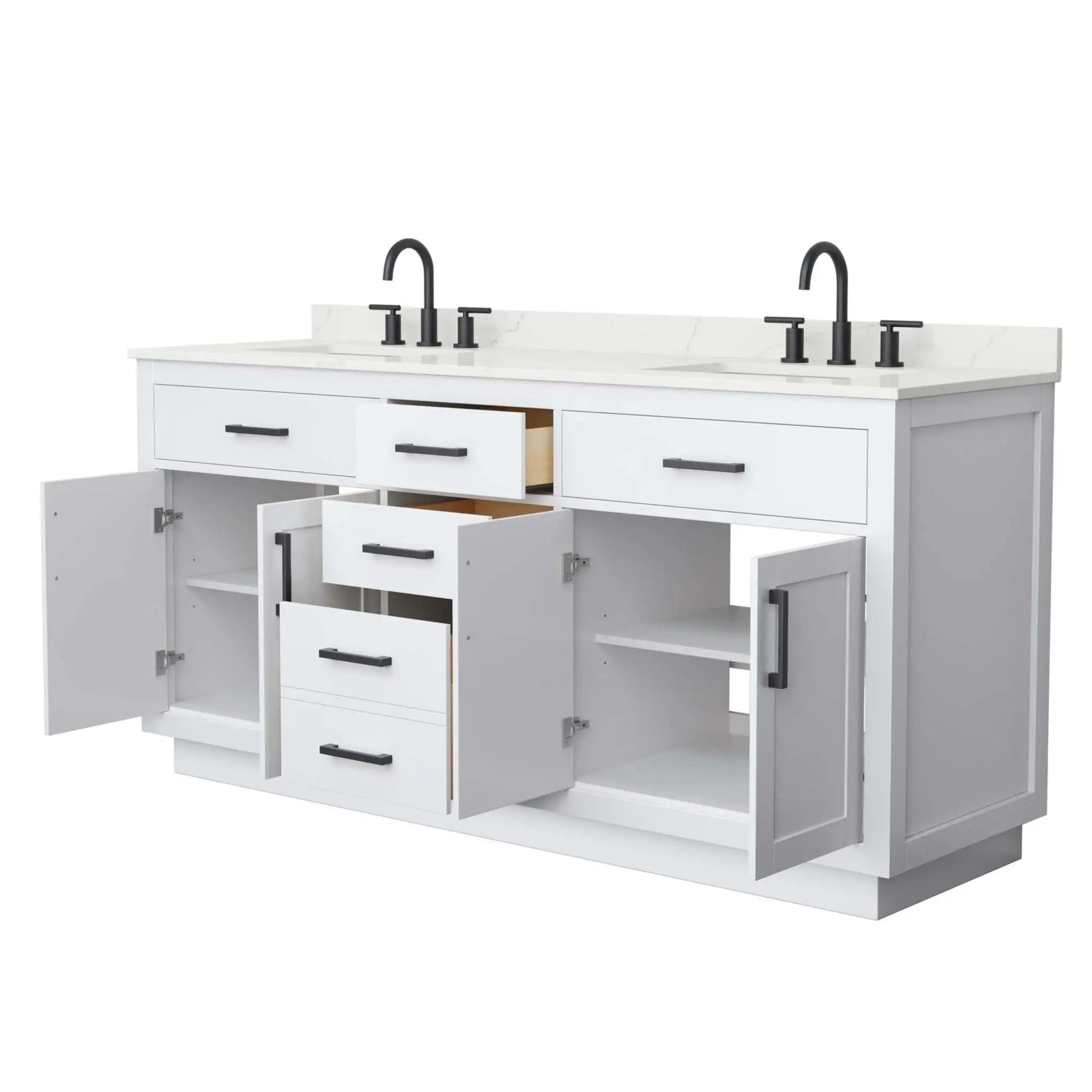 72" Beckett TK Beckett Double Bathroom Vanity with Toe Kick in White with Matte Black Trim by Wyndham
