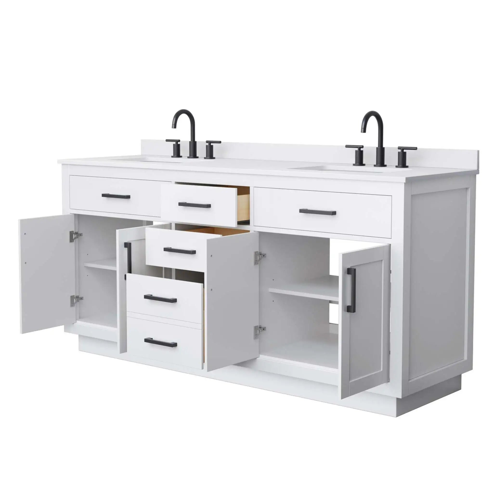 72" Beckett TK Beckett Double Bathroom Vanity with Toe Kick in White with Matte Black Trim by Wyndham